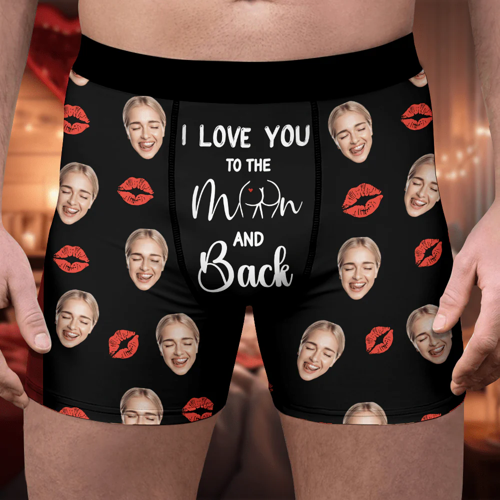I Love You To Moon and Back Custom Girlfriend, Wife Photo Boxer Anniversary Gift CH07 895226