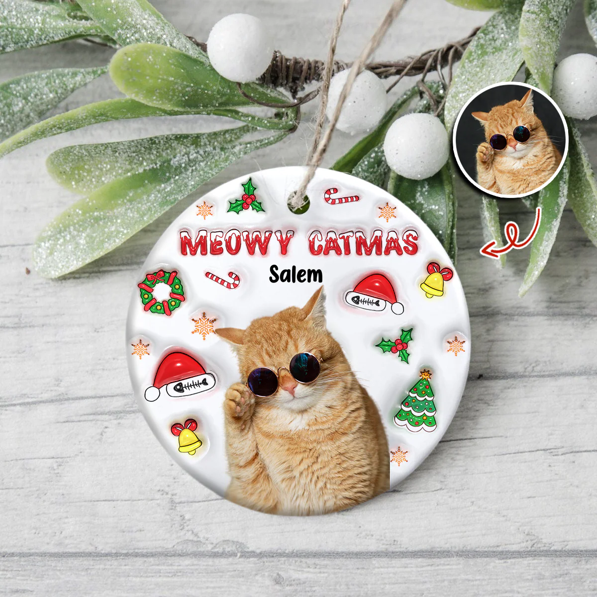 Meowy Catmas Custom Cat Photo 3D Inflated Effect Ceramic Ornament CH07 896366 - Image 5