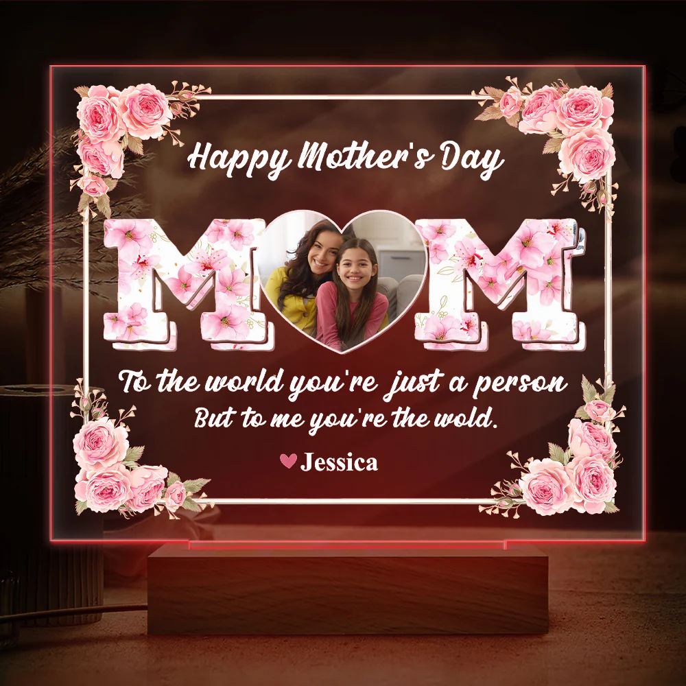 Mom, To Me You're The Wold Custom Photo Acrylic Plaque LED Night Light Mothers Day Gift For Mom CH07 895276 - Image 2