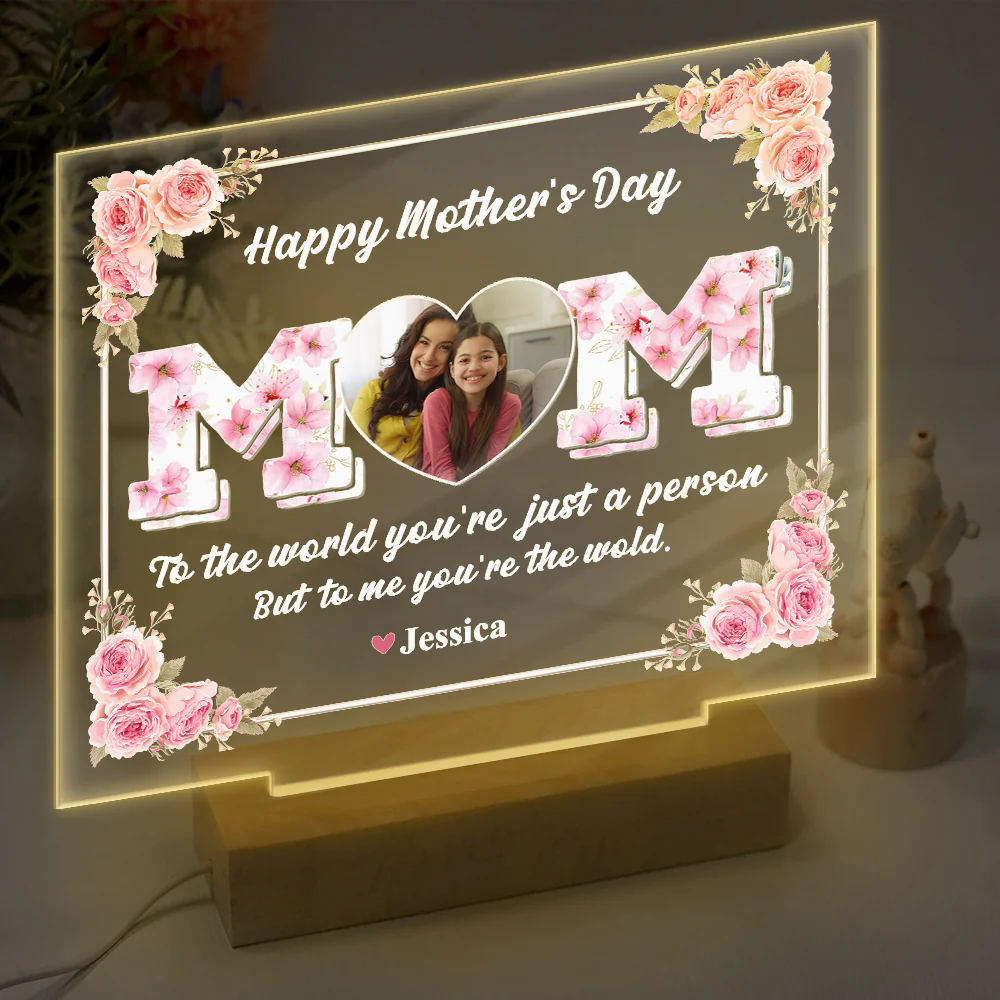 Mom, To Me You're The Wold Custom Photo Acrylic Plaque LED Night Light Mothers Day Gift For Mom CH07 895276 - Image 3