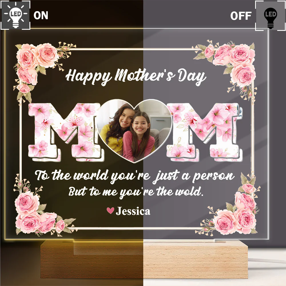 Mom, To Me You're The Wold Custom Photo Acrylic Plaque LED Night Light Mothers Day Gift For Mom CH07 895276 - Image 5