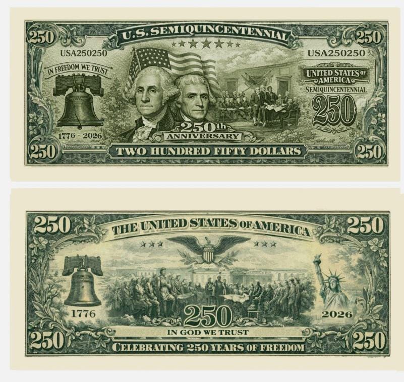 Pack of 20 – U.S. 250th Anniversary Semiquincentennial Commemorative Bills Funny 4th of July Gift CH07 911722 - Image 2