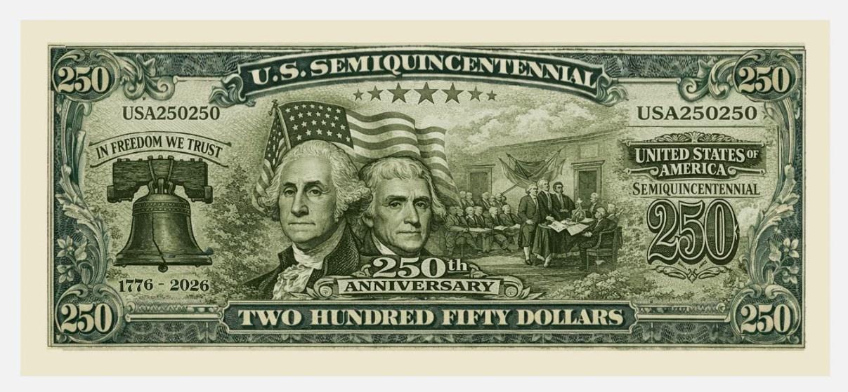 Pack of 20 – U.S. 250th Anniversary Semiquincentennial Commemorative Bills Funny 4th of July Gift CH07 911722 - Image 3