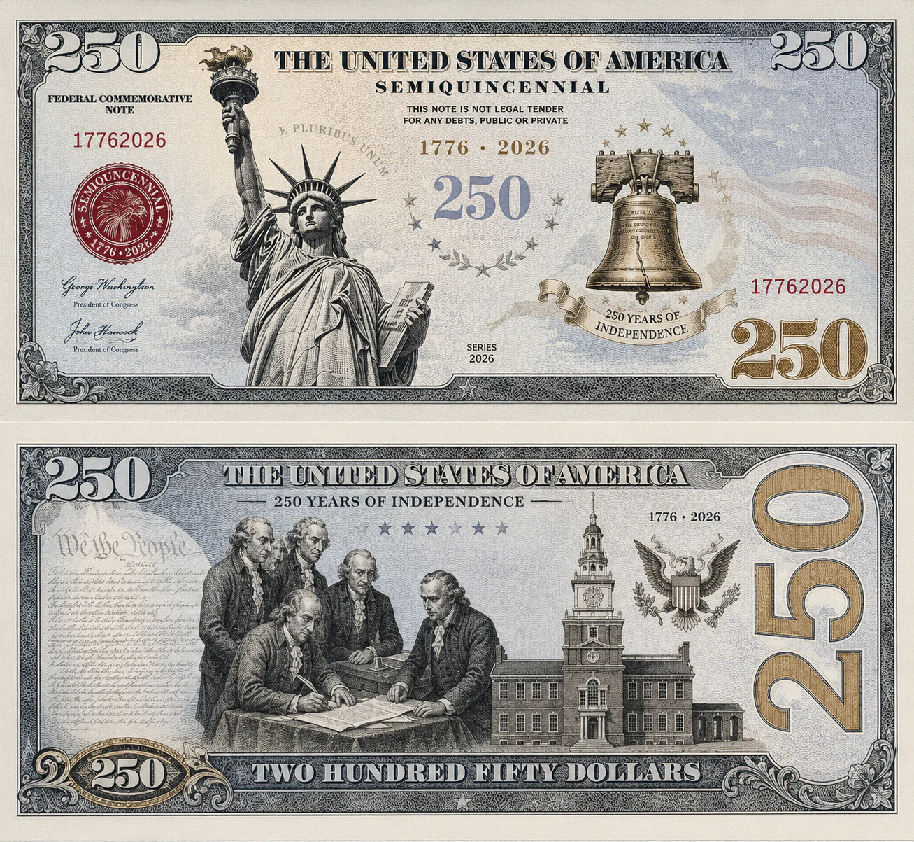 Pack of 20 – USA 250th Anniversary Semiquincentennial Commemorative Bills American Freedom Money Funny 4th of July Gift CH07 911828 - Image 2