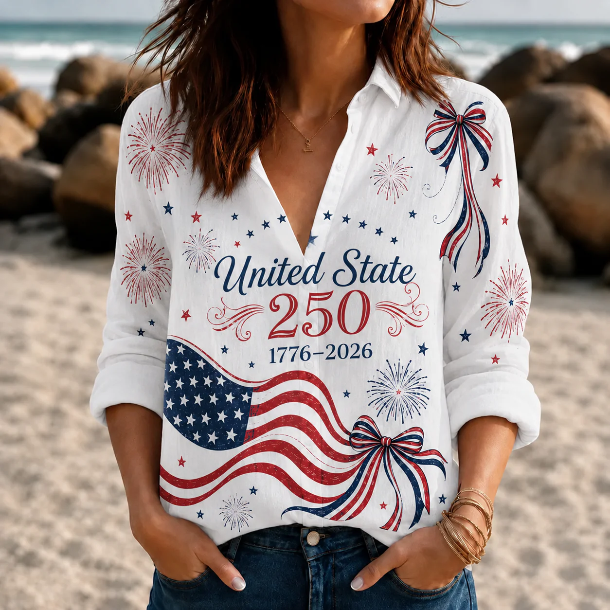 Patriotic 250th Anniversary United State Blouse Shirt, Eagle Flag Fireworks 4th Of July Top CH07 911894 - Image 3