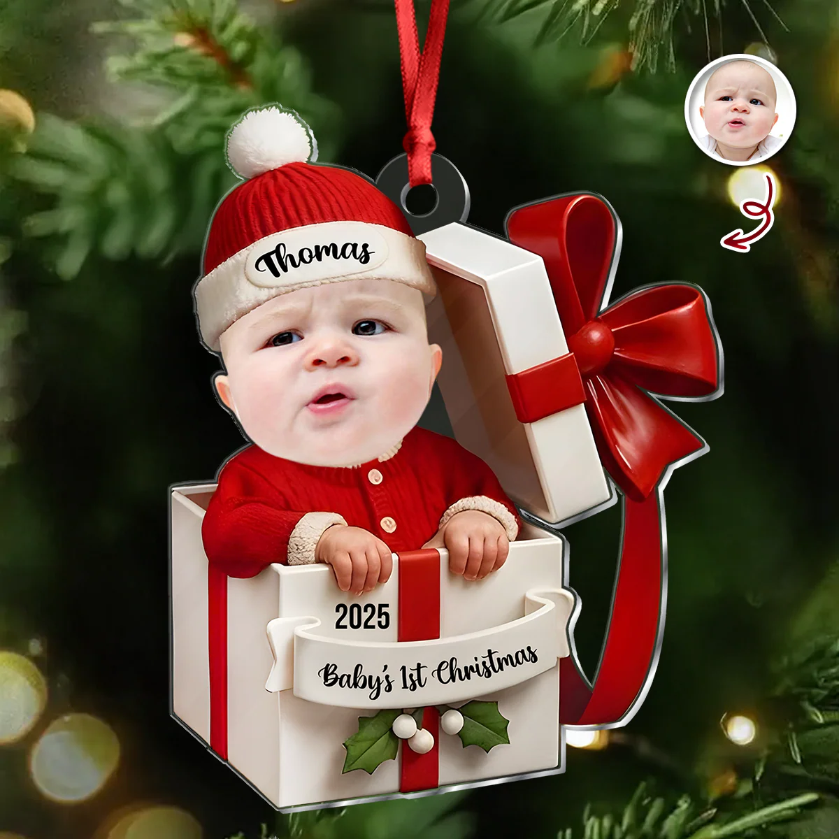 Personalized Baby in Gift Box Christmas 2D Flat Acrylic Ornament, Custom Baby Photo Ornament, Baby’s First Christmas Gift CH07 895338 - Image 5