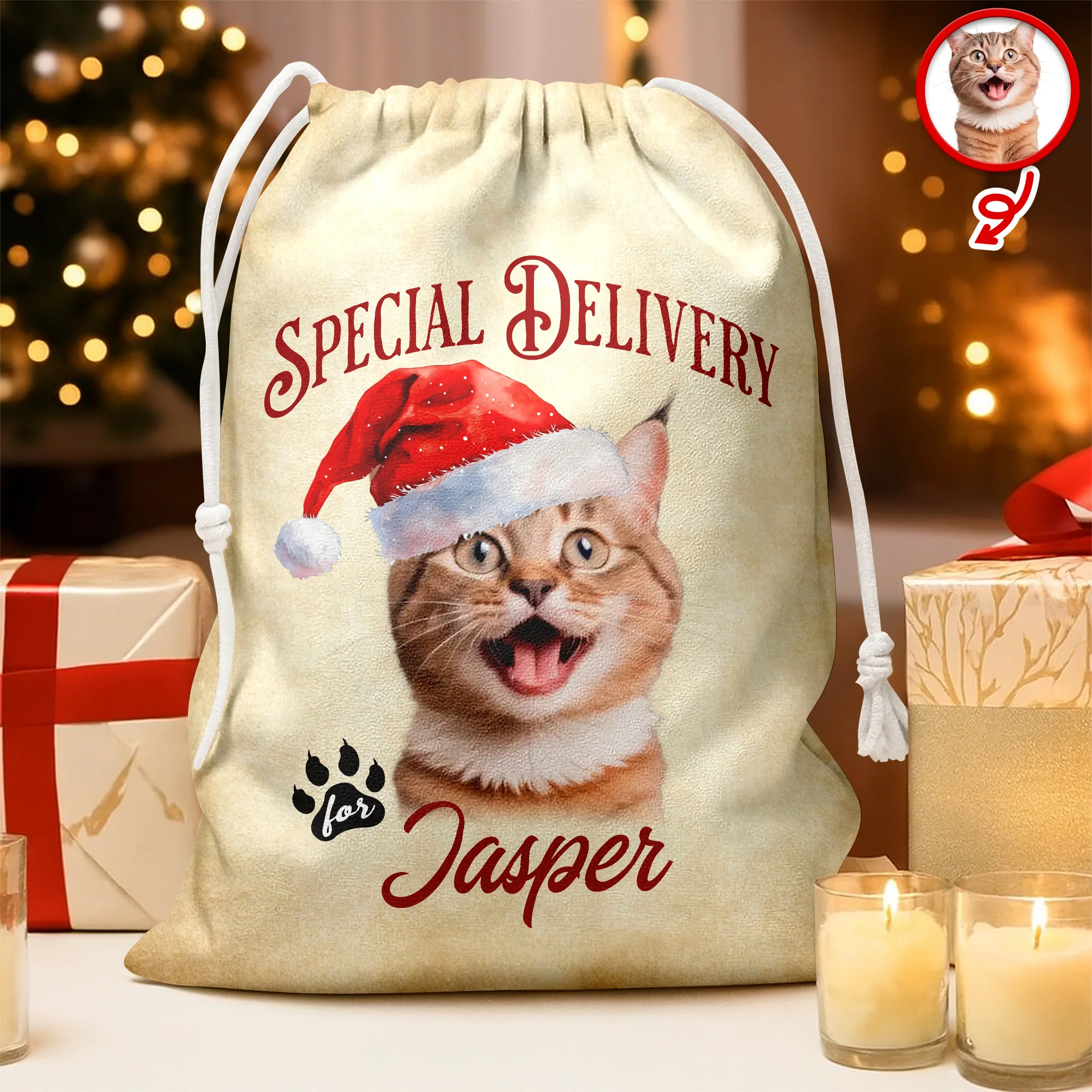 Personalized Cat Santa Christmas Bag Custom Cat Name Christmas Sack Special Delivery CH07 899416 - Image 4