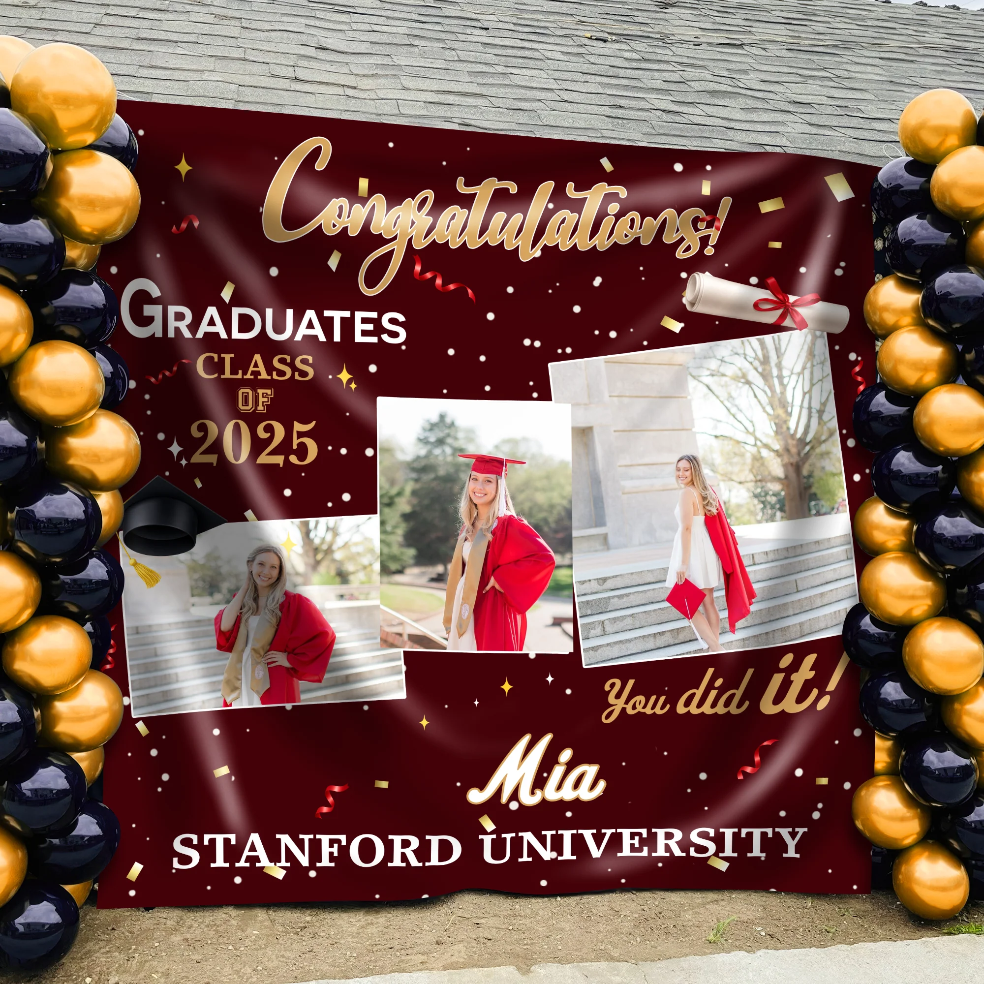 Personalized Congratulations Graduation Backdrop with Photo Class of 2026 Party Decor CH07 910192 - Image 5