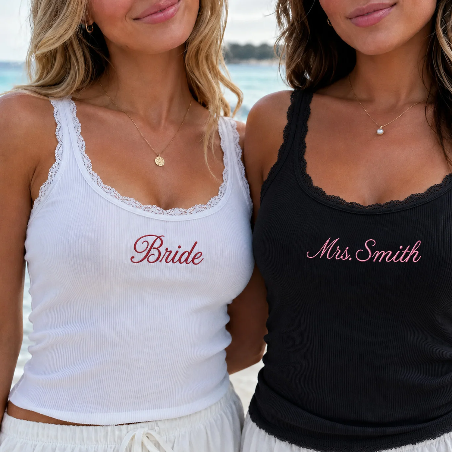 Personalized Embroidered Lace Tank Top, Custom Bridal Shower Gift, Engagement Gift Bachelorette Party, New Mrs. Tank CH07 911948 - Image 2