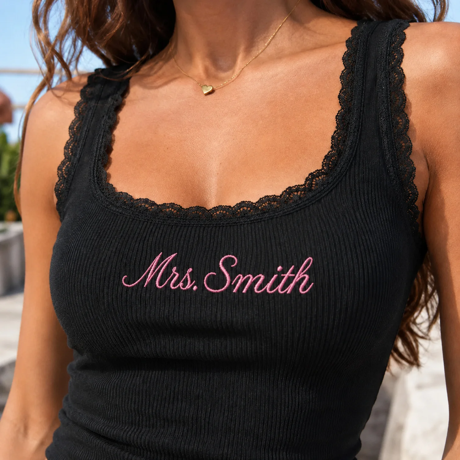 Personalized Embroidered Lace Tank Top, Custom Bridal Shower Gift, Engagement Gift Bachelorette Party, New Mrs. Tank CH07 911948 - Image 4