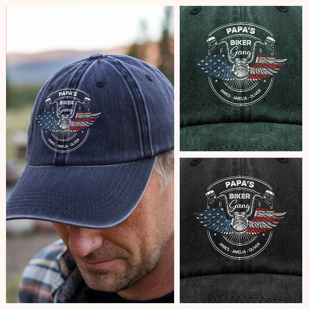 Personalized Grandpa's Biker Gang Washed Baseball Denim Cap CH07 896634 - Image 4
