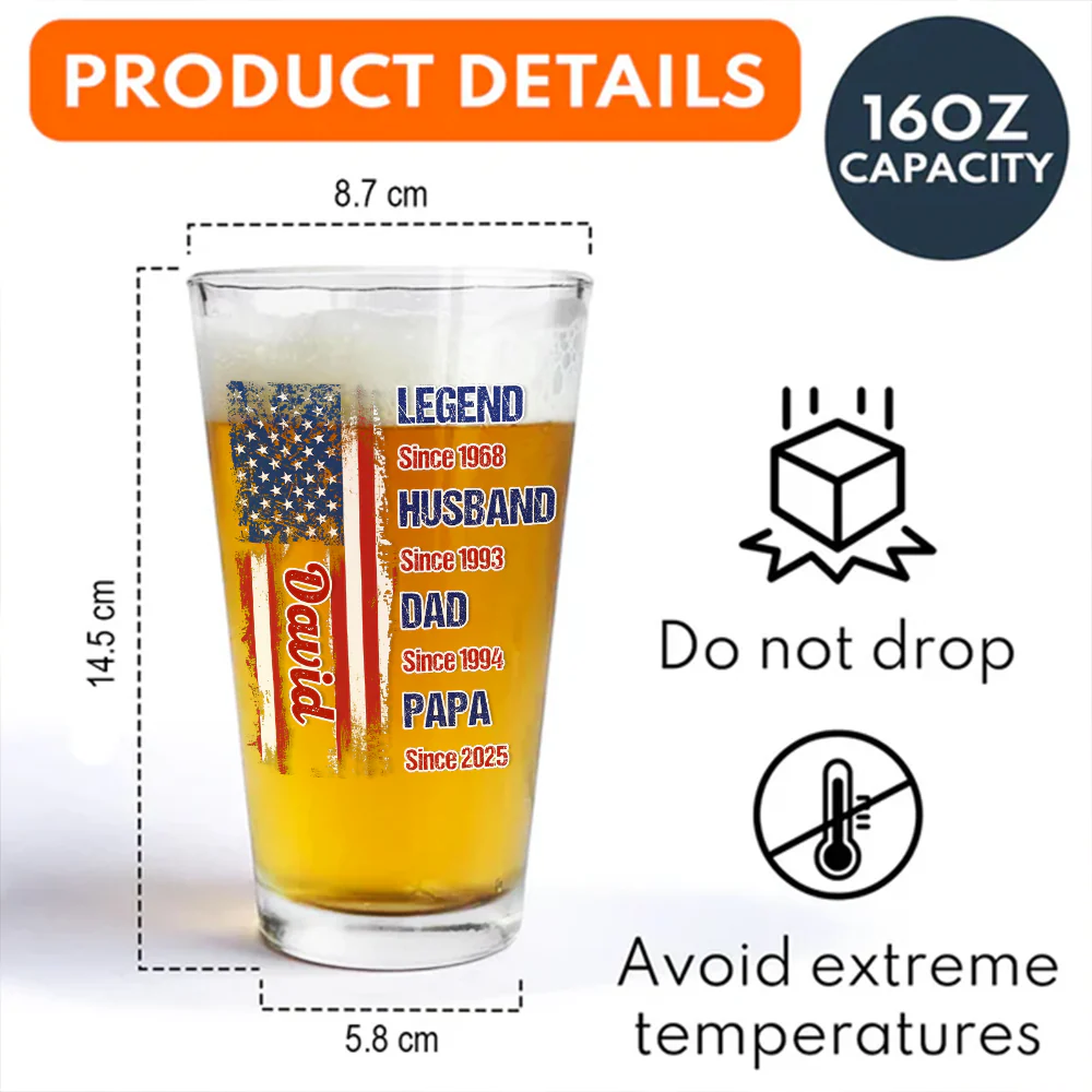 Personalized Legend Husband Dad Papa US Flag Beer Glass CH07 895846 - Image 7