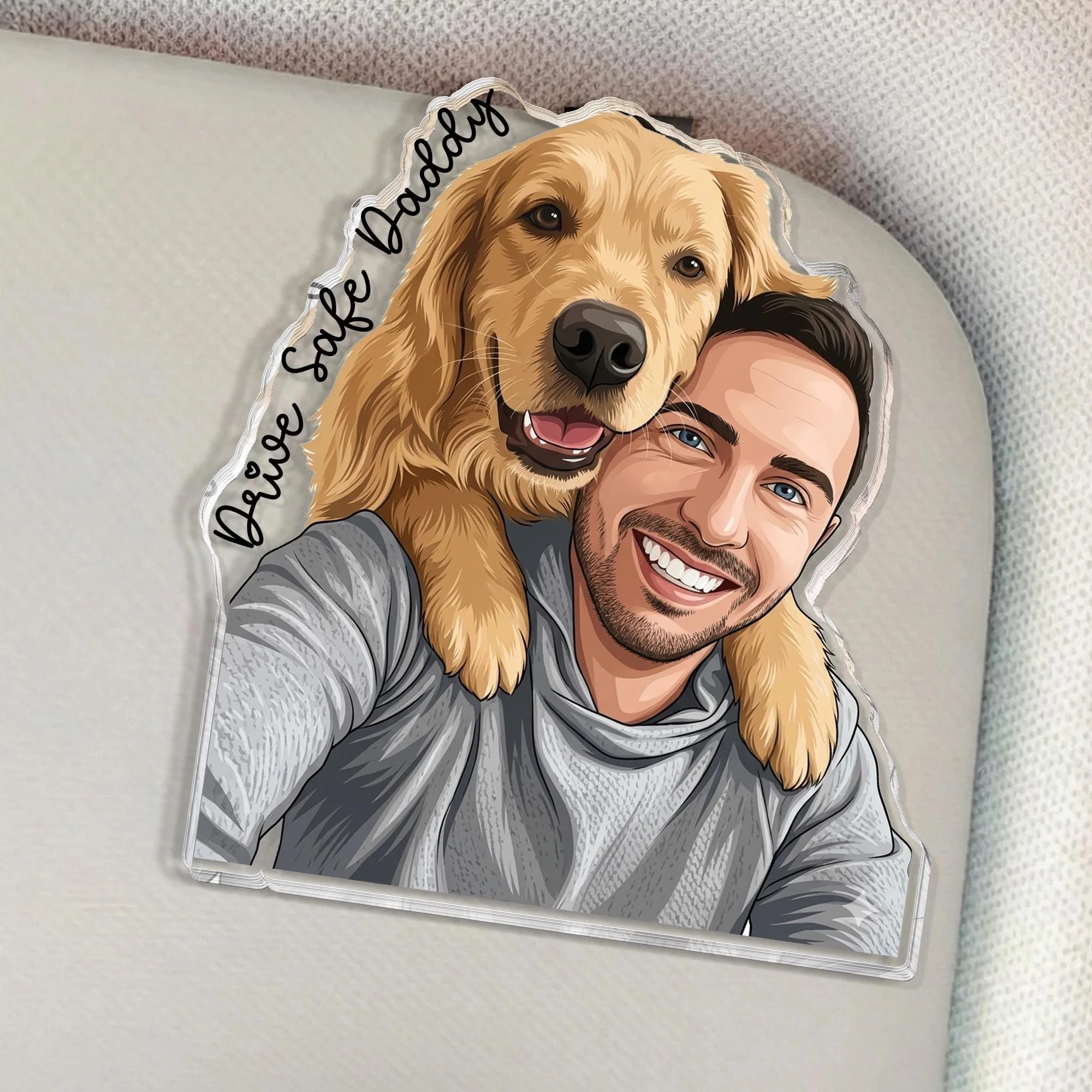 Personalized Portrait From Photo Dad And Kids Acrylic Car Visor Clip Fathers Day Gift CH07 911498 - Image 4