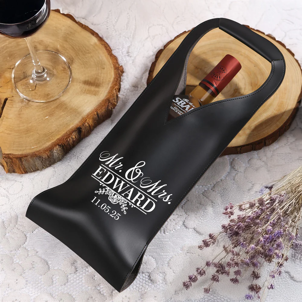 Personalized Wedding Leather Wine Bag Engagement Gift, Wedding Gift for Bride & Groom CH07 896540 - Image 3