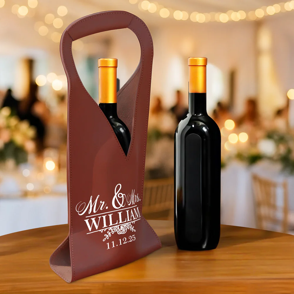 Personalized Wedding Leather Wine Bag Engagement Gift, Wedding Gift for Bride & Groom CH07 896540 - Image 6