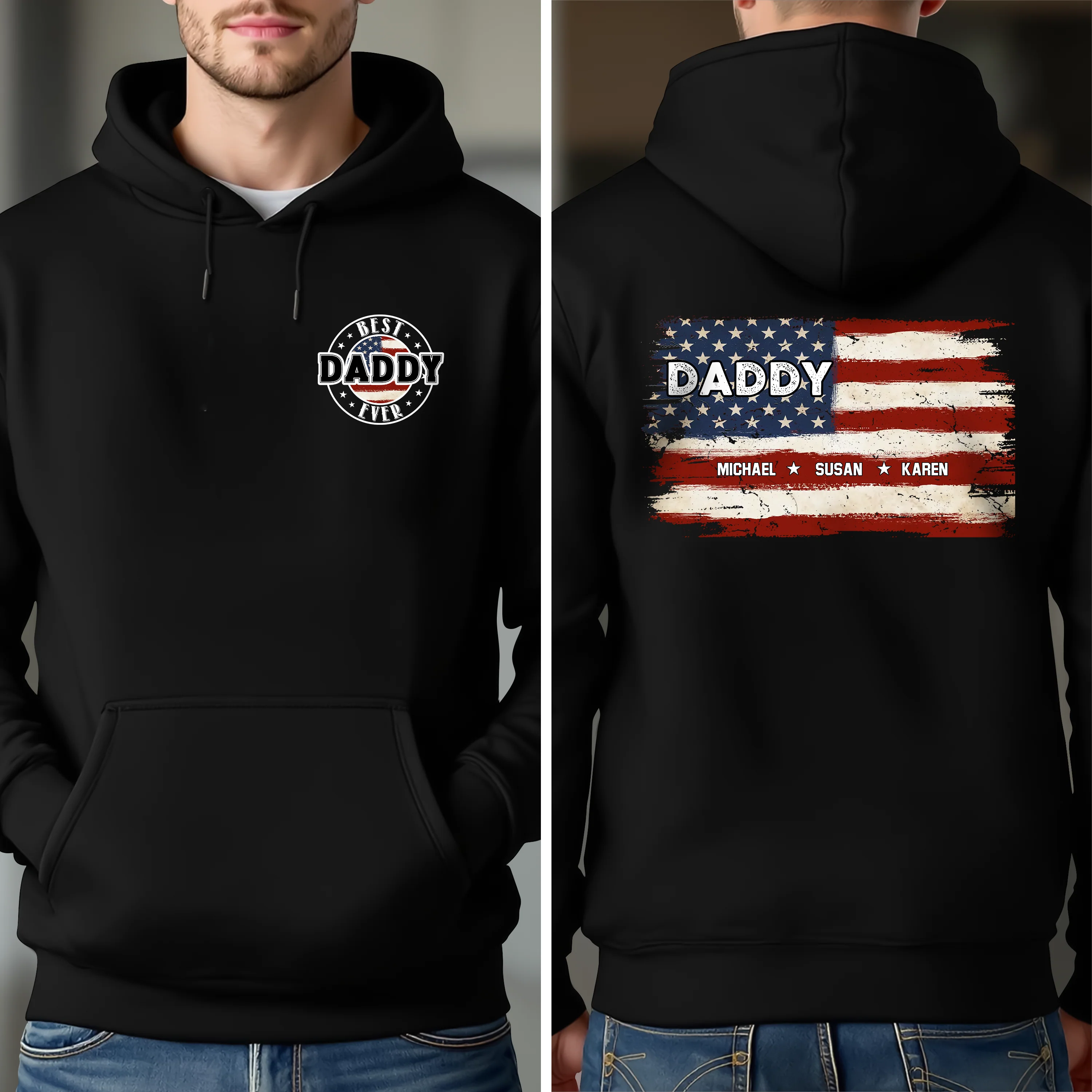 Proud To Be American Dad Personalized US Flag Back & Front Dark Shirt CH07 895778 - Image 5