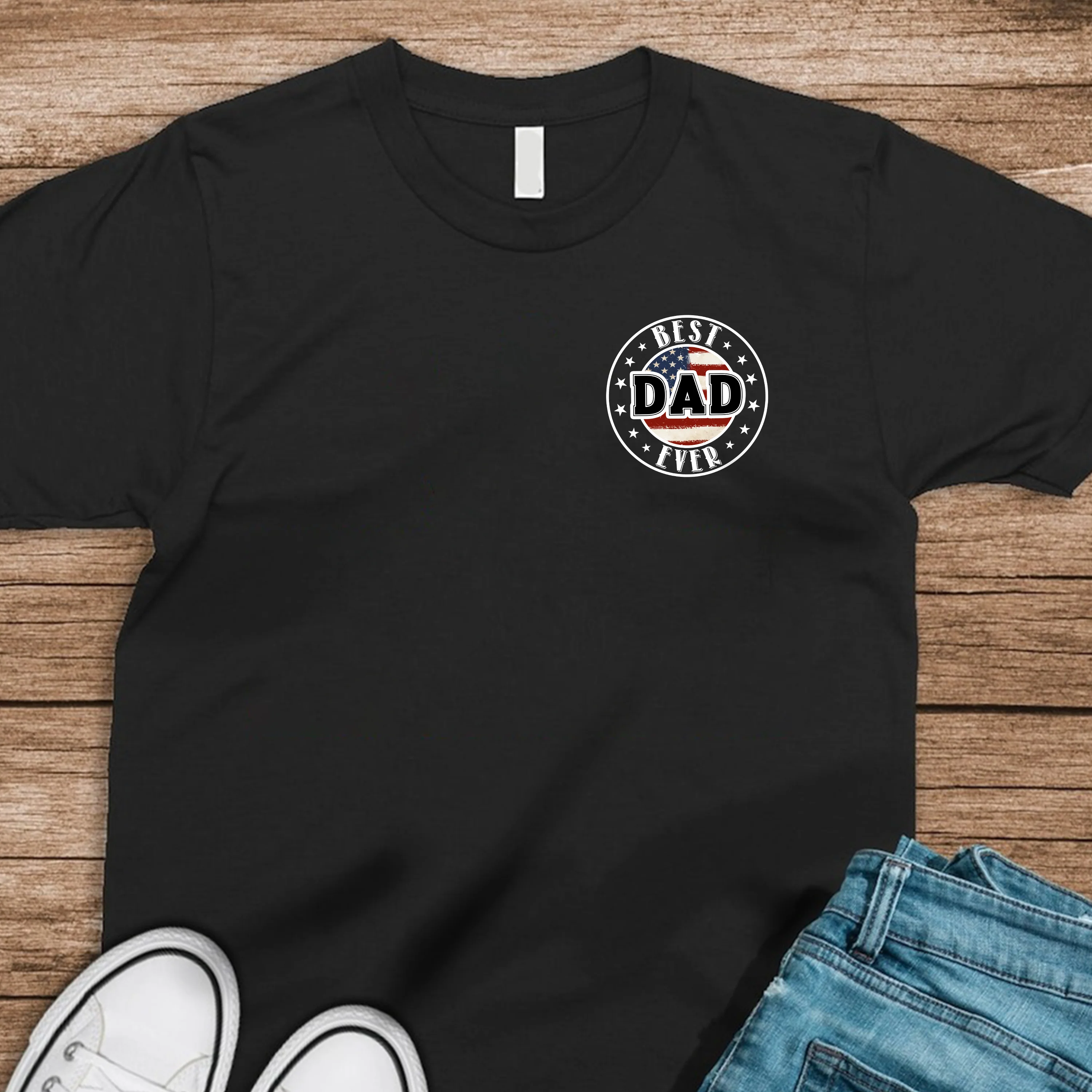 Proud To Be American Dad Personalized US Flag Back & Front Dark Shirt CH07 895778 - Image 7