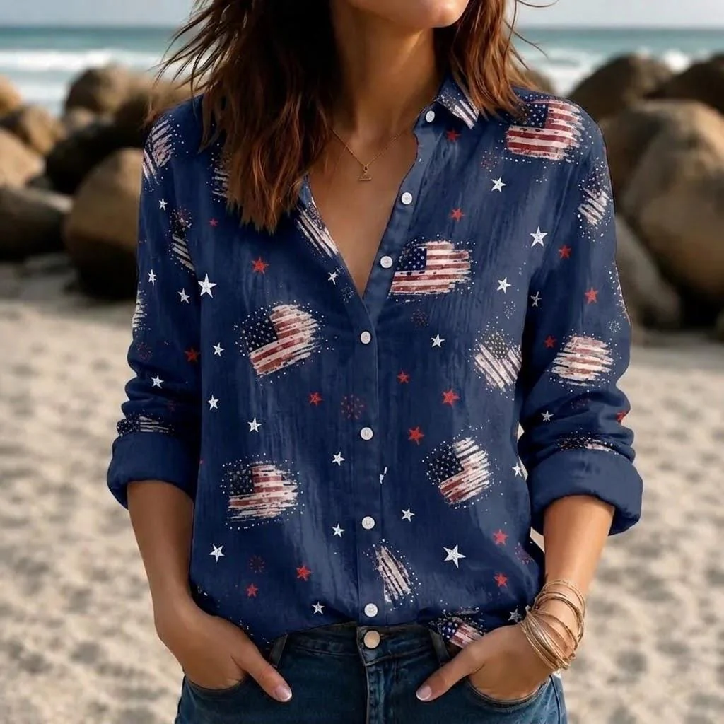 Retro American Flag Blouse Shirt, USA 250th Anniversary Shirt 4th July Patriotic Gift CH07 911794 - Image 2
