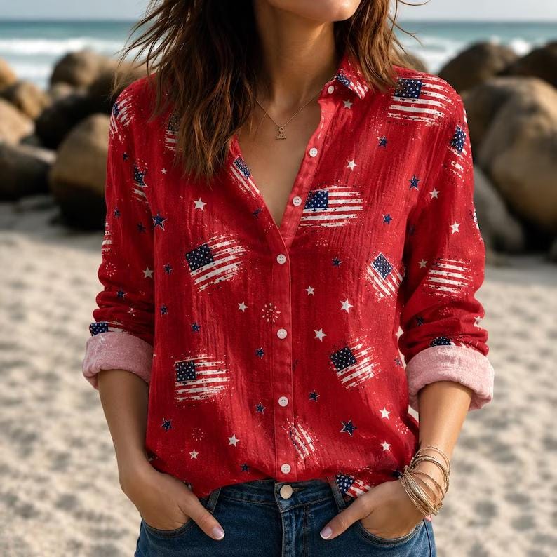 Retro American Flag Blouse Shirt, USA 250th Anniversary Shirt 4th July Patriotic Gift CH07 911794 - Image 4