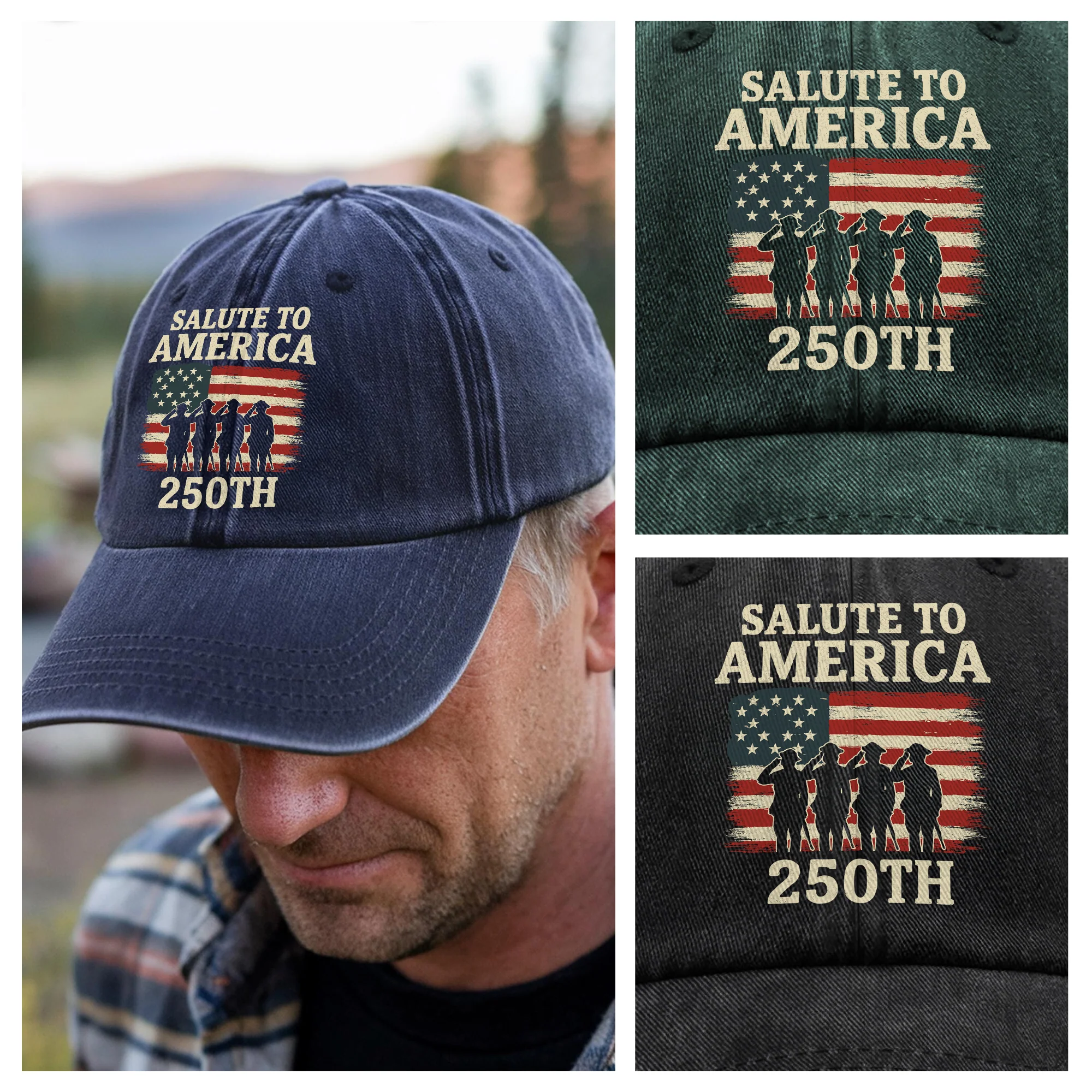 Salute To America 250th Veteran Washed Denim Baseball Cap Happy America 250 Gifts CH07 896730 - Image 4