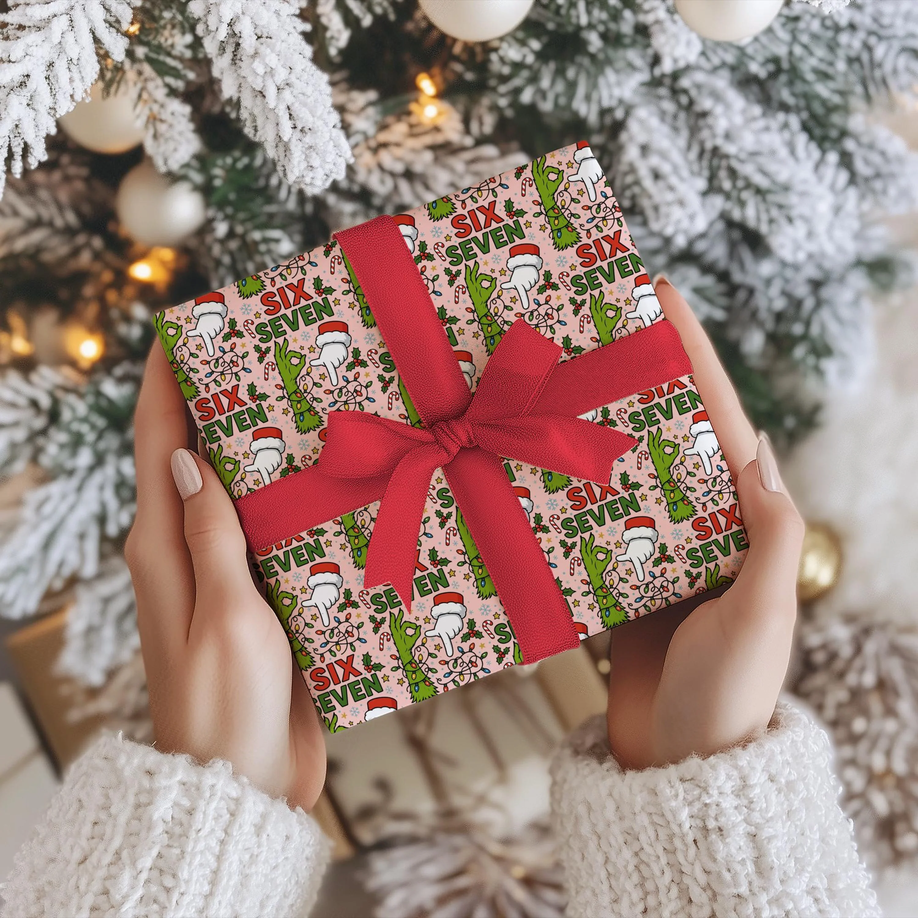 Six Seven Hand Christmas Wrapping Paper, Funny Holiday Gift 6 7 Wrapping Paper For Kids CH07 899222 - Image 3