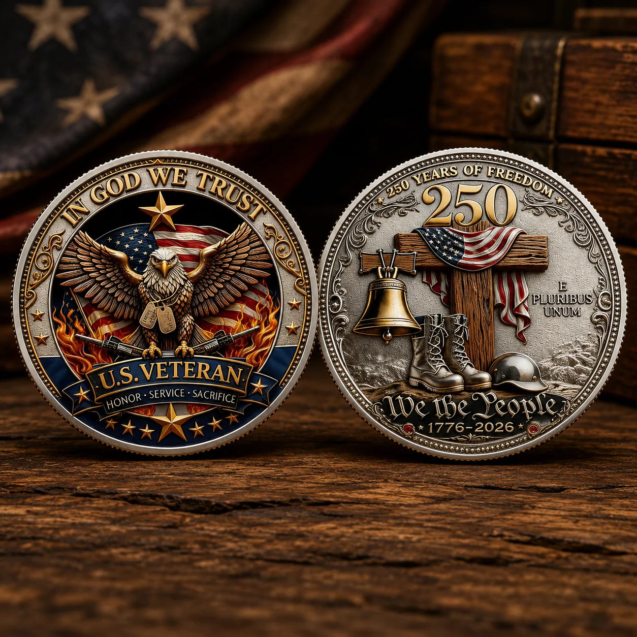 U.S. Veteran Commemorative Coin 250 Years Freedom Eagle Battlefield Cross Coin CH07 911632 - Image 2