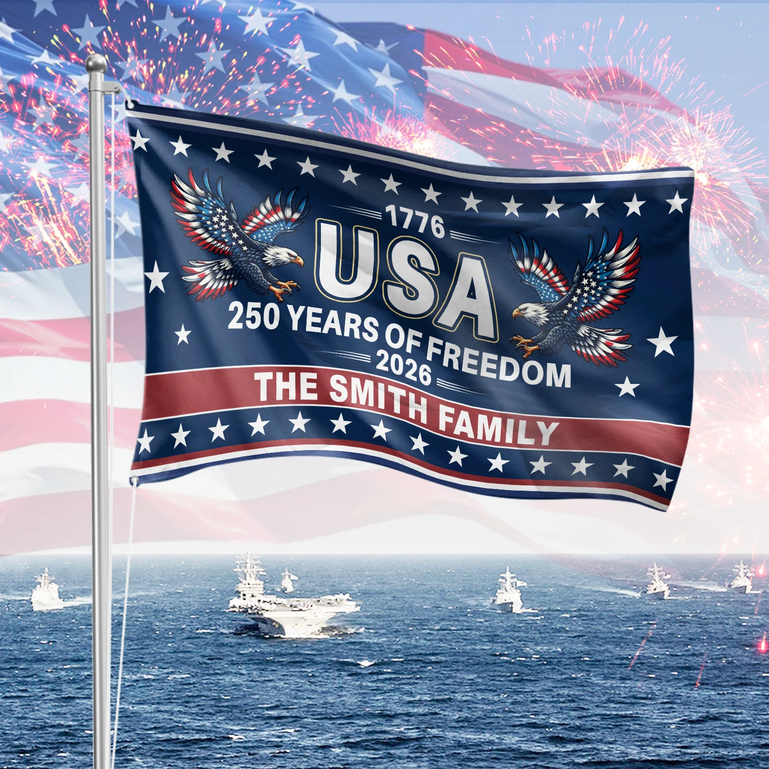 US 250th Anniversary 1776-2026 Patriotic 250 Years Of Freedoms House Flag CH07 899614 - Image 2