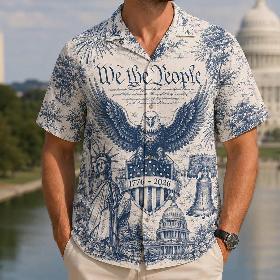 USA 250 Years Of Freedom - We The People Toile De Jouy Style Patriotic Hawaii Shirt Patriotic 4th Of July Hawaii Shirt CH07 911614 - Image 2