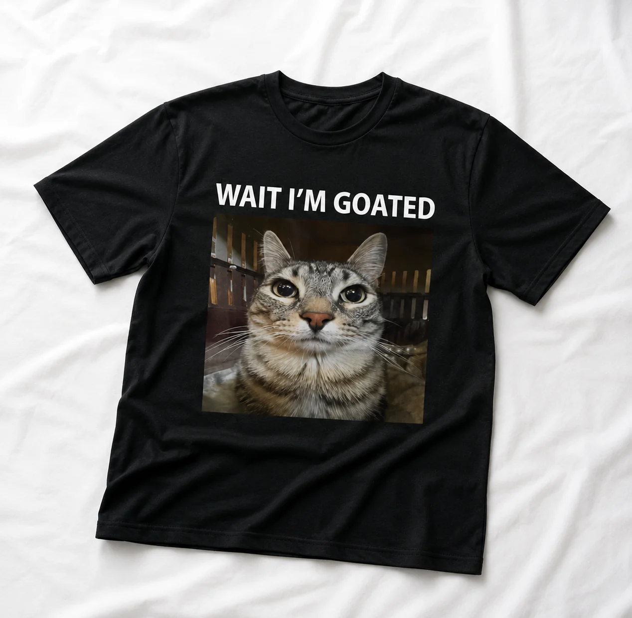 Wait I'm Goated Funny Cat Meme Dark Shirt CH07 911612 - Image 3