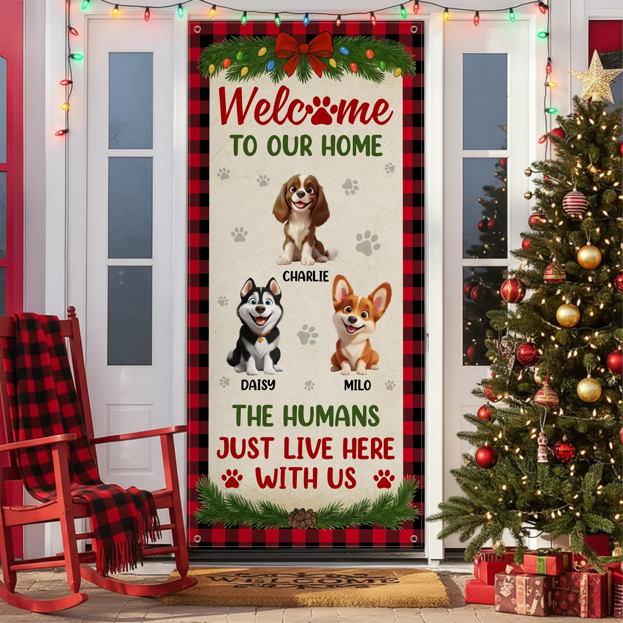 Welcome To Our Home Cute Dogs - Personalized Christmas Dog Door Cover CH07 899914 - Image 3