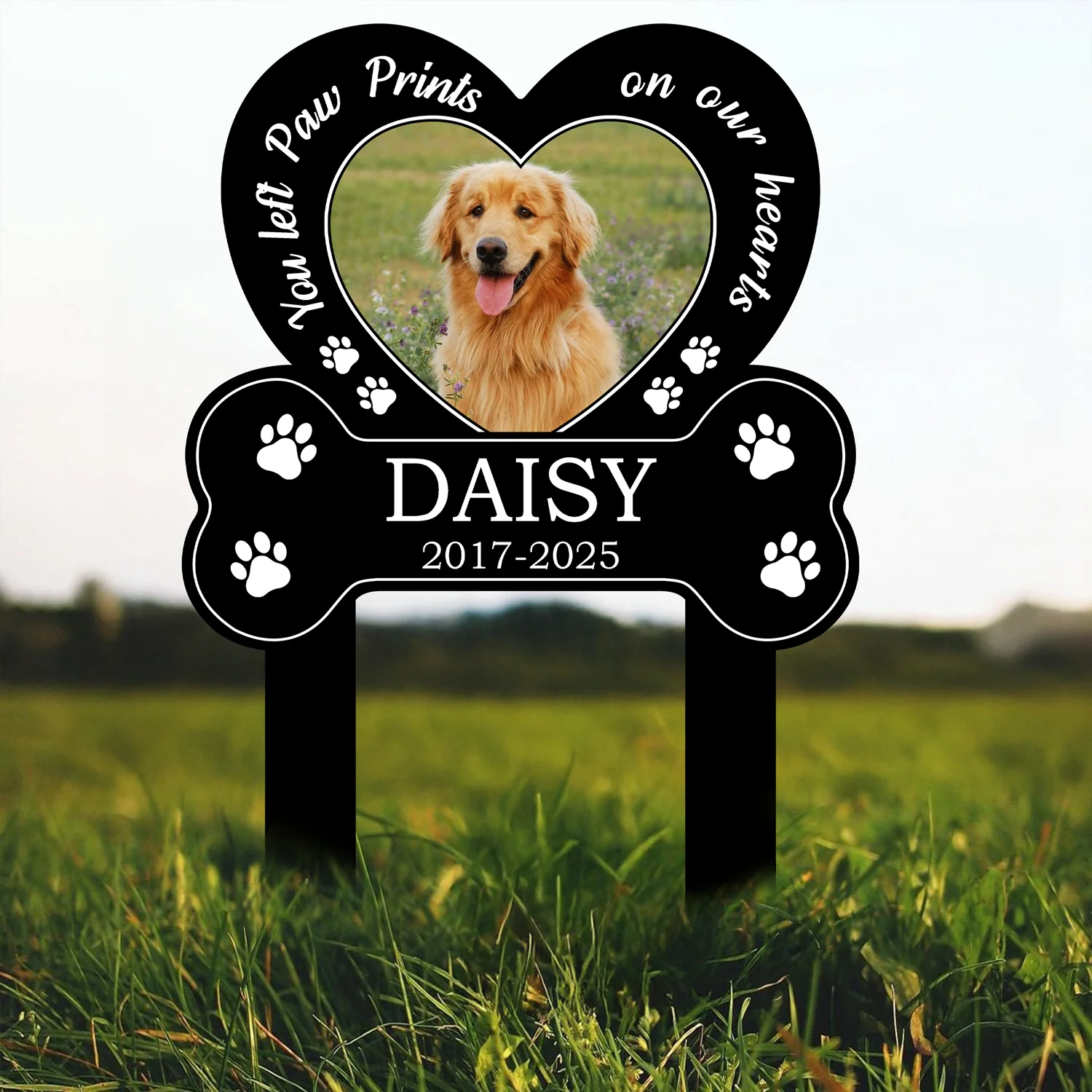 You Left Paw Prints on My Heart Custom Dog Photo Memorial Garden Stake CH07 911140 - Image 2