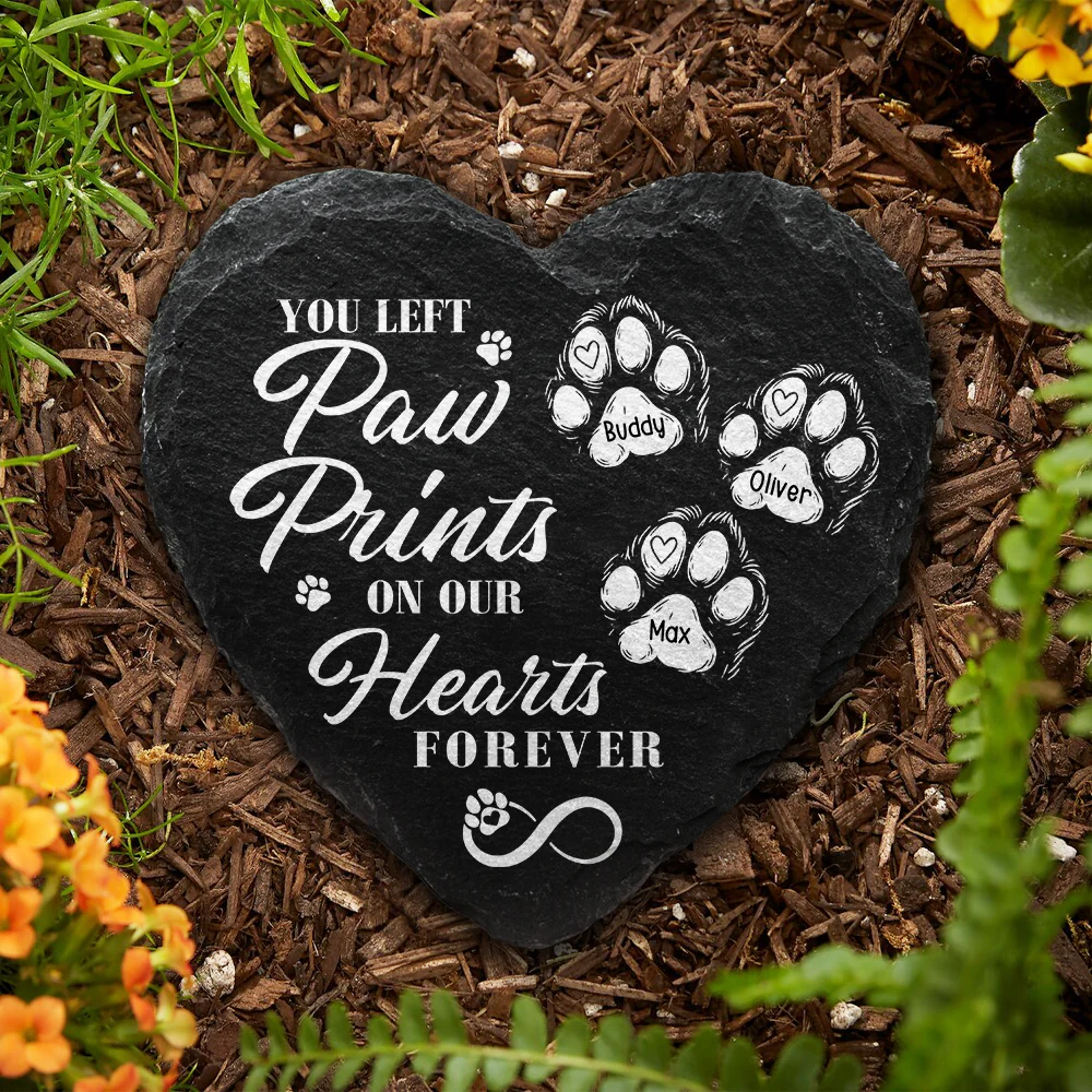 You Left Paw Prints On Our Hearts Forever Personalized Dog Memorial Heart Shaped Stone CH07 896522 - Image 3