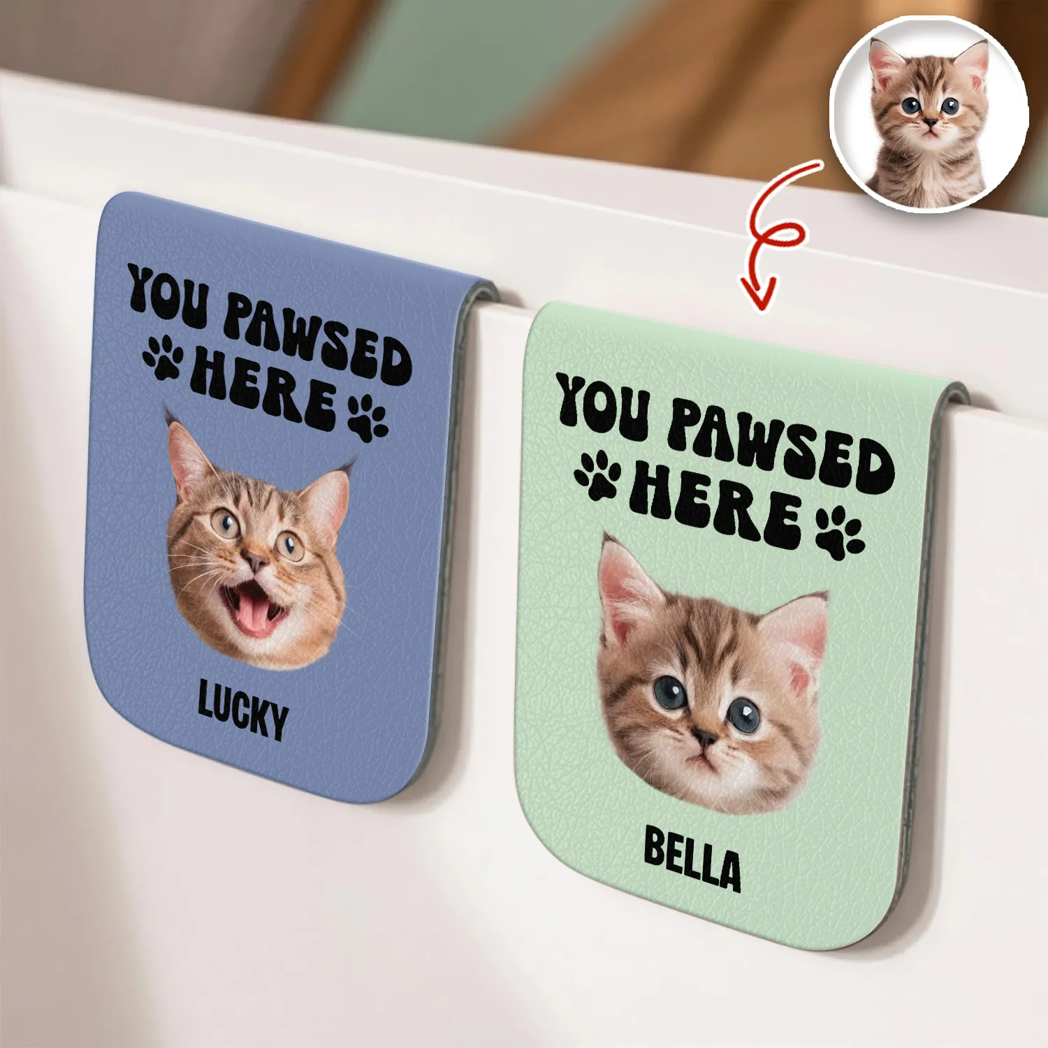 You Pawsed Here Custom Cat Photo Leather Magnetic Bookmark For Book Lovers, Cat Lovers CH07 899568 - Image 3