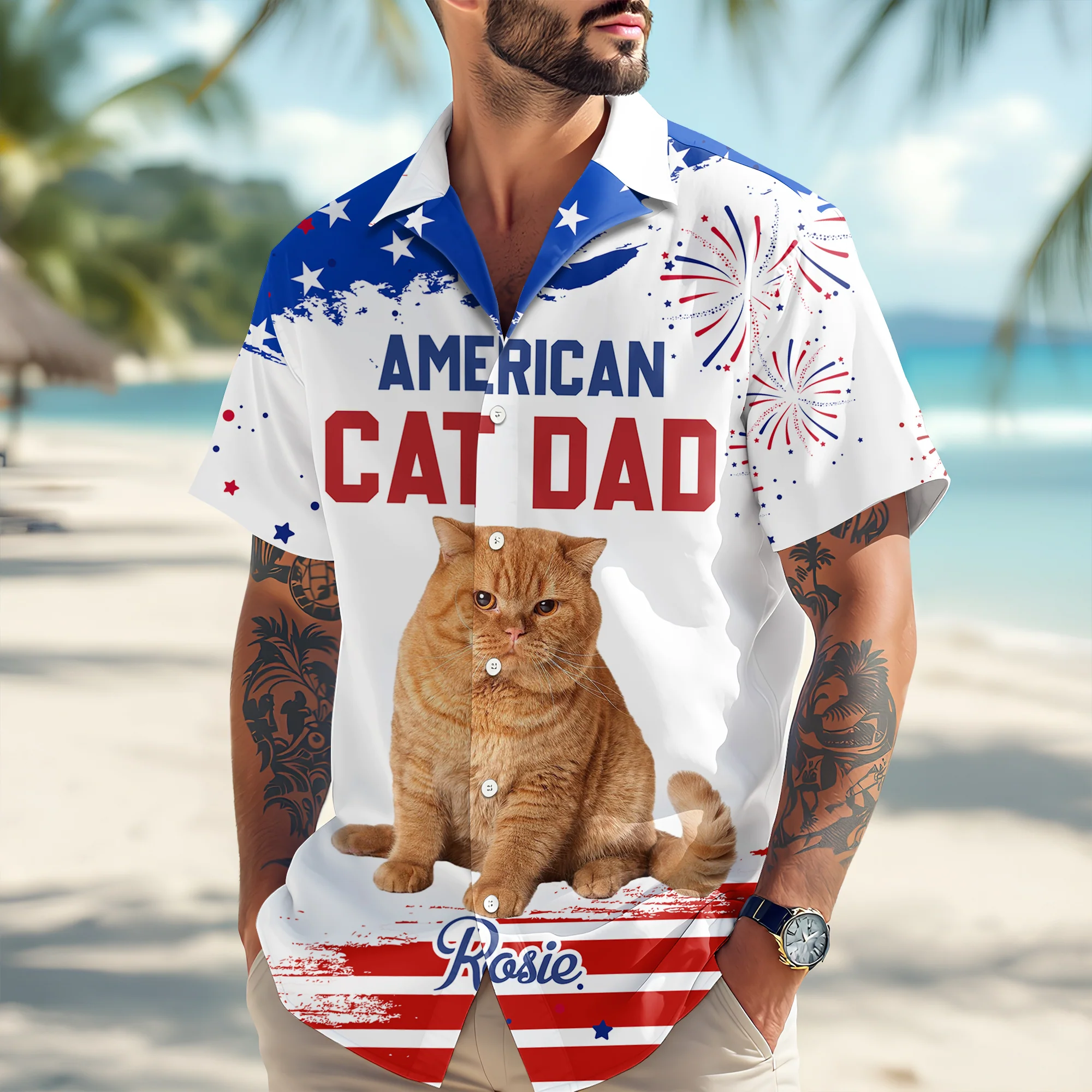Custom Photo American Dog Dad Personalized Hawaiian Shirt Gifts For Dog Lovers CH07 896094 - Image 2