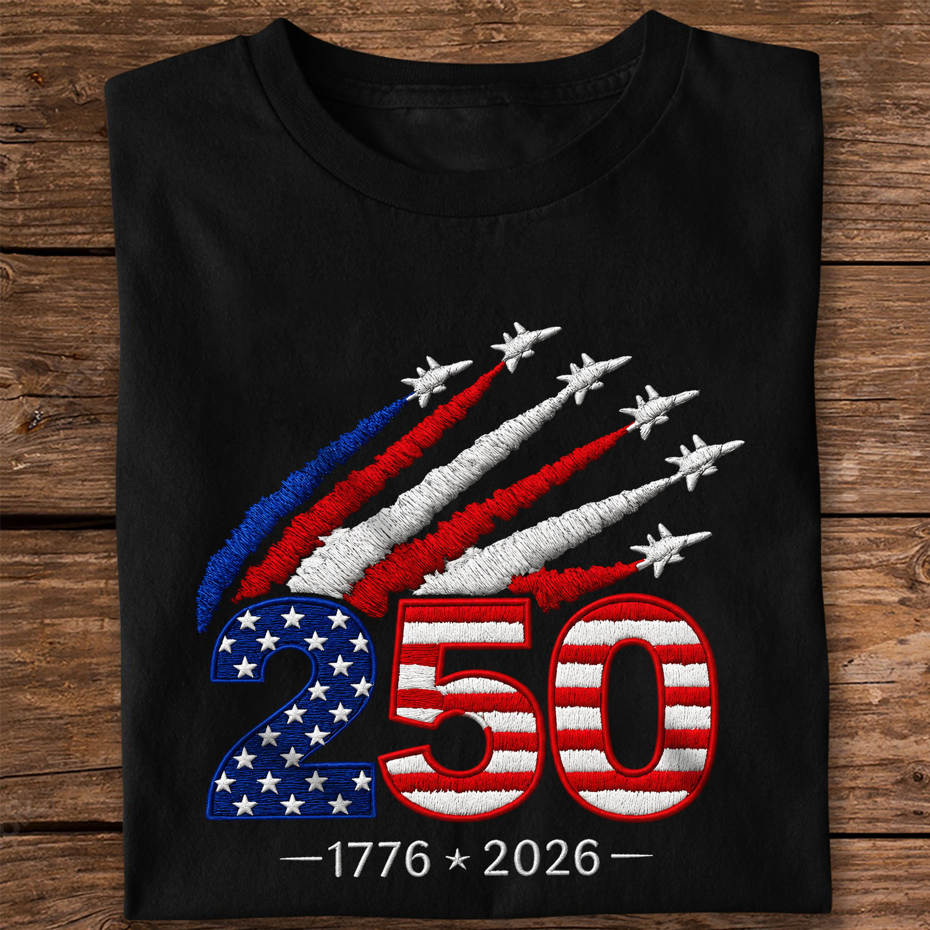 1776–2026 250 Years America Anniversary Embroidered Effect Dark Shirt LM32 668917 - Image 4