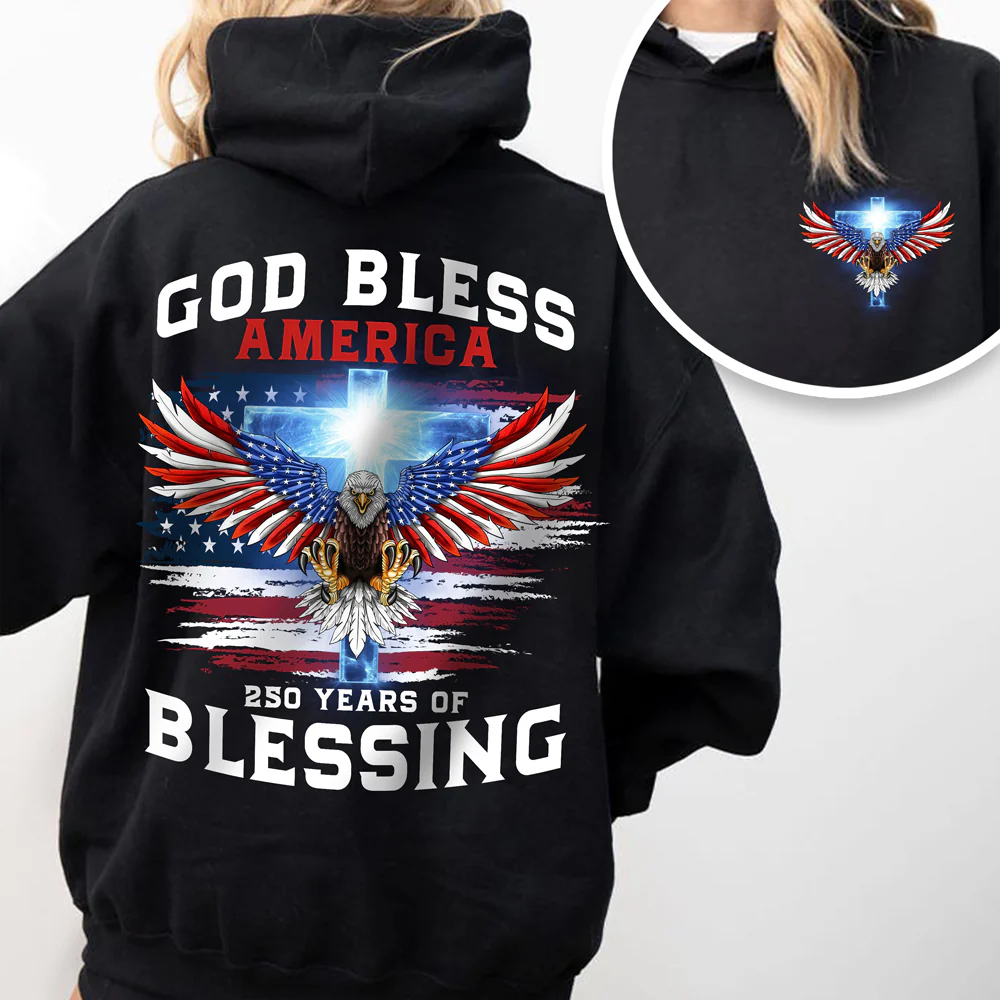 250 Years of Blessing Shirt, Patriotic God Bless America Eagle Back & Front Dark Shirt HO82 901054 - Image 3