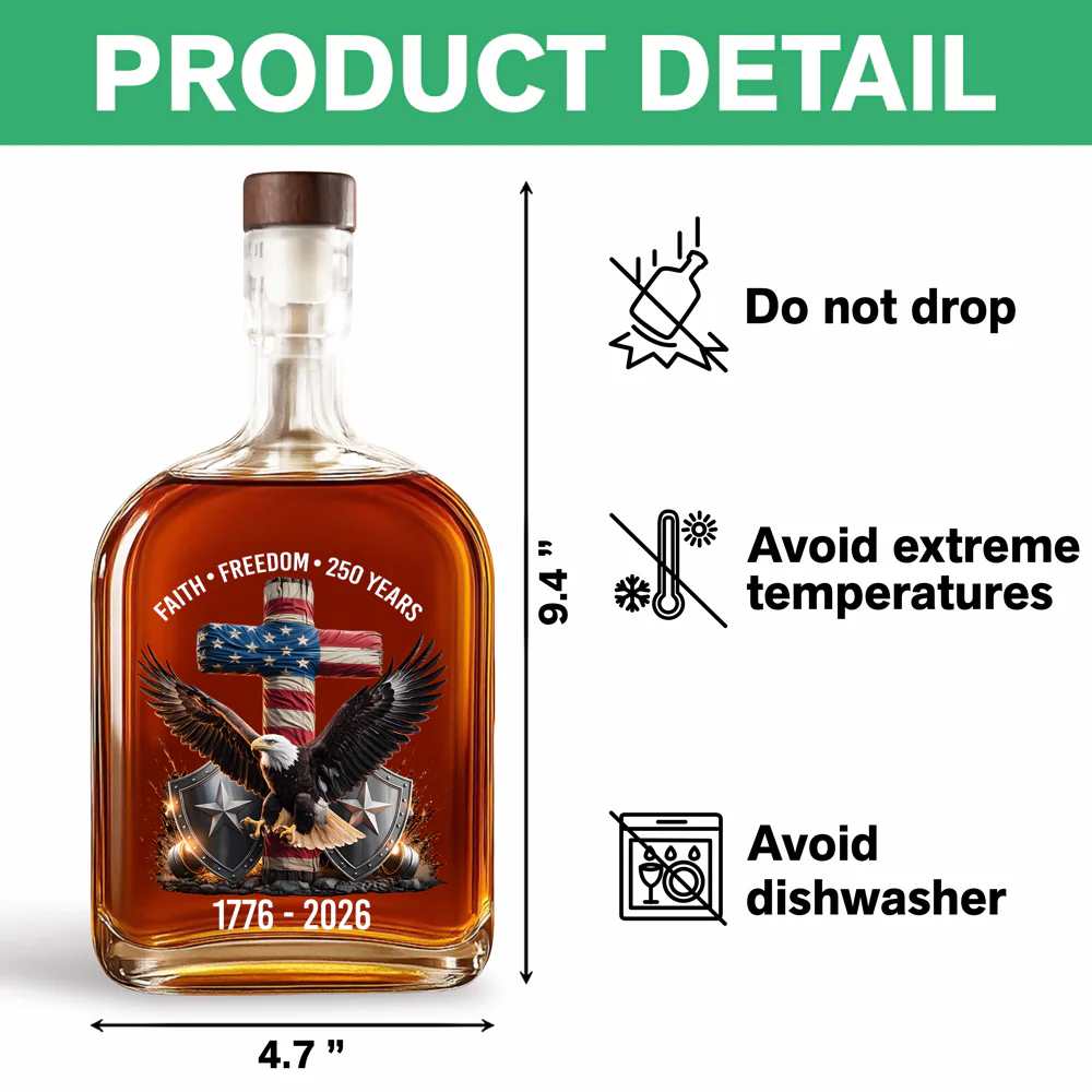 250 Years Of Faith & Freedom 1776–2026 Eagle Patriotic Whiskey Bottle HO82 901276 - Image 7