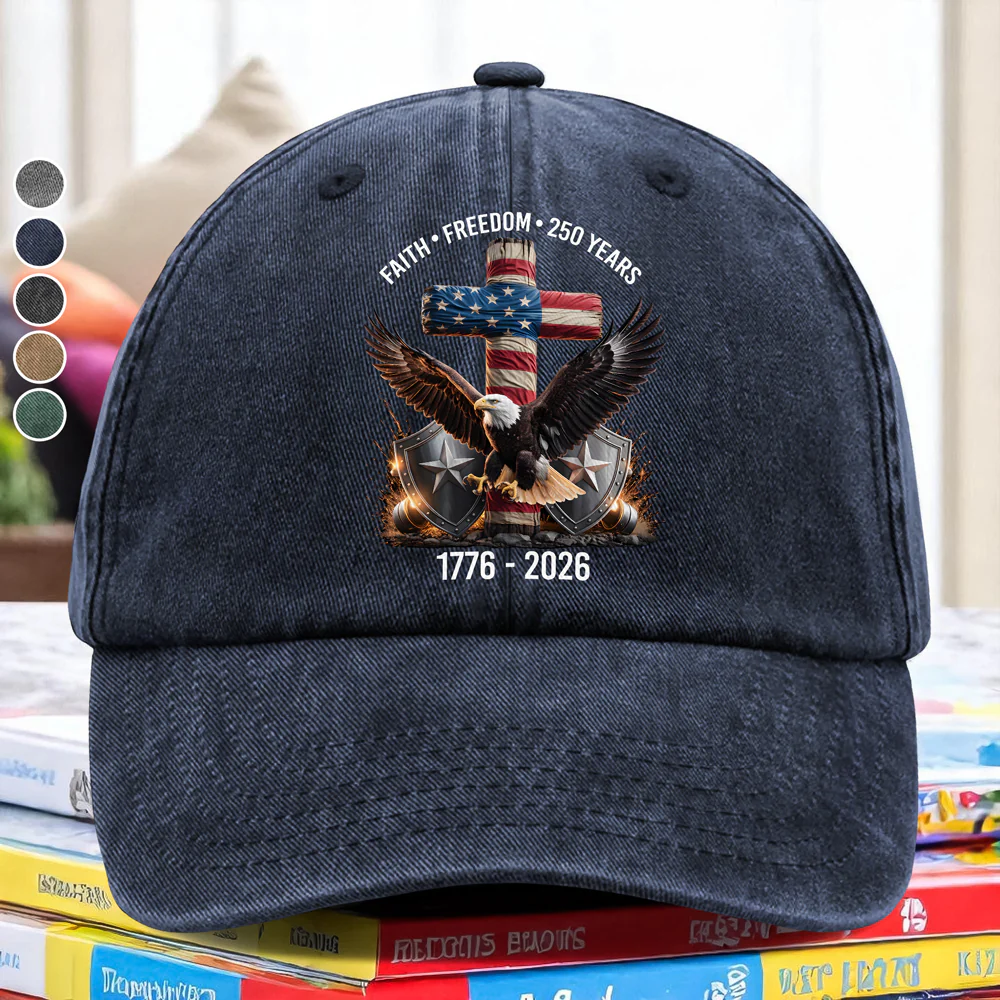 250 Years of Freedom 1776–2026 Eagle Patriotic Washed Denim Baseball Cap HO82 901272 - Image 6
