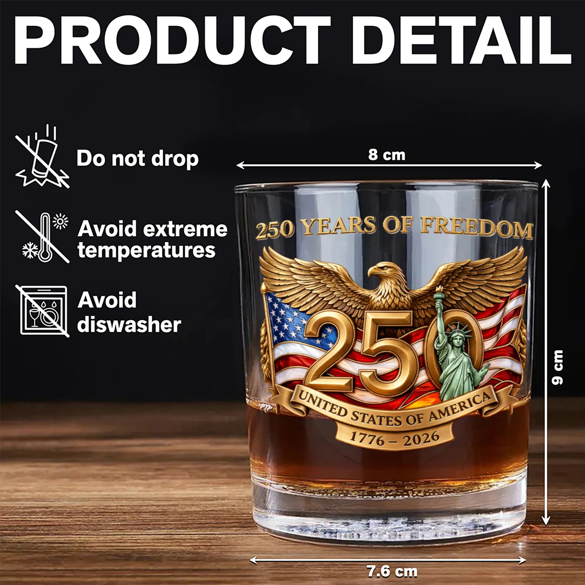 250 Years Of Freedom USA 250th Anniversary 1776-2026 Whiskey Glass CH07 911190 - Image 7