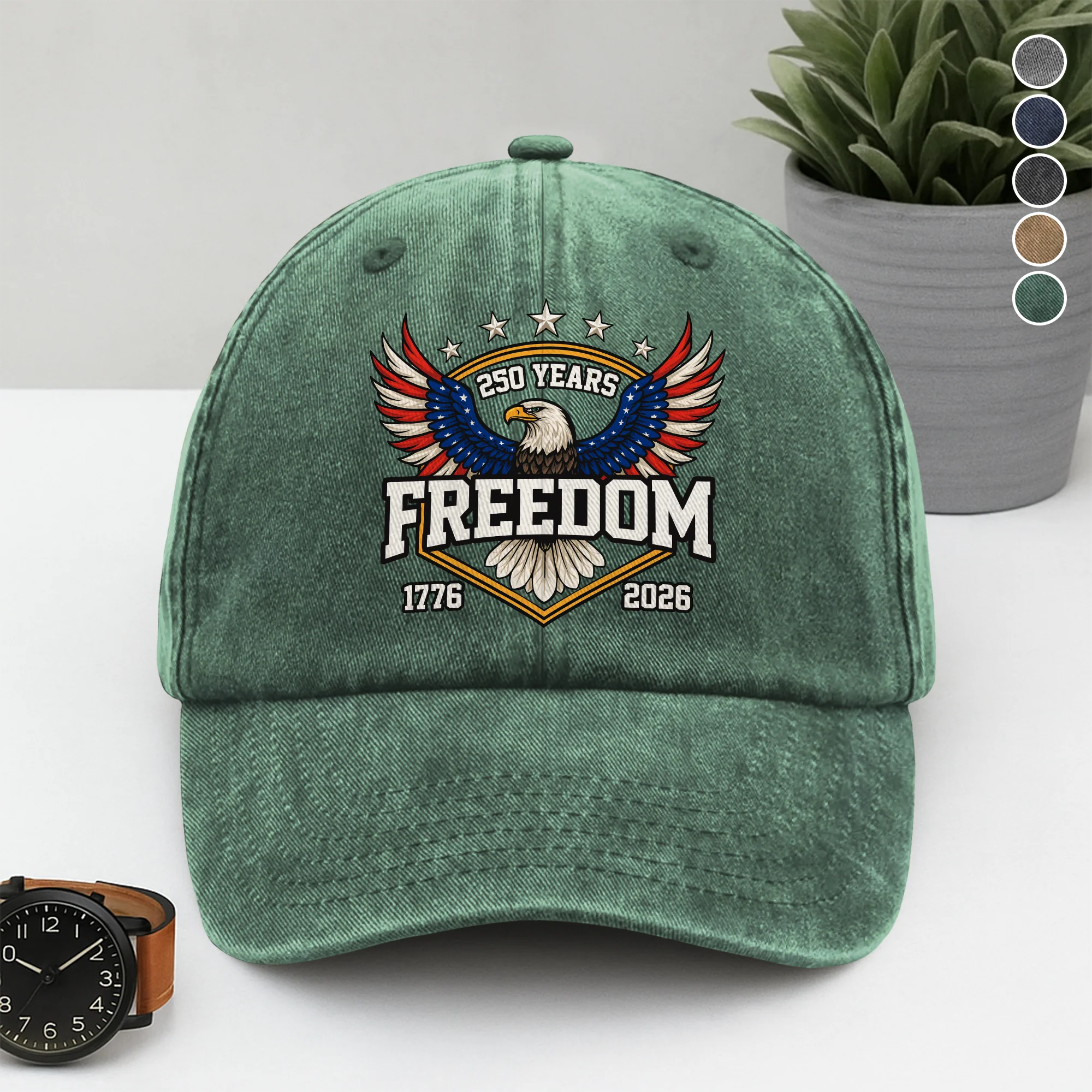 250 Years of Freedom America  1776–2026 Anniversary Washed Denim Baseball Cap HA75 898690 - Image 6
