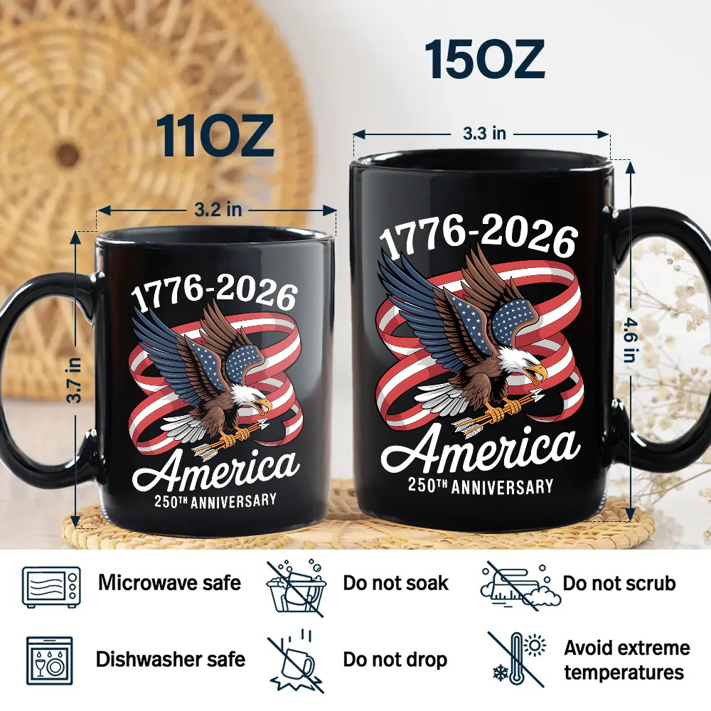 America 250Th Anniversary 1776-2026 Eagle Us Flag Black Mug HA75 898834 - Image 7