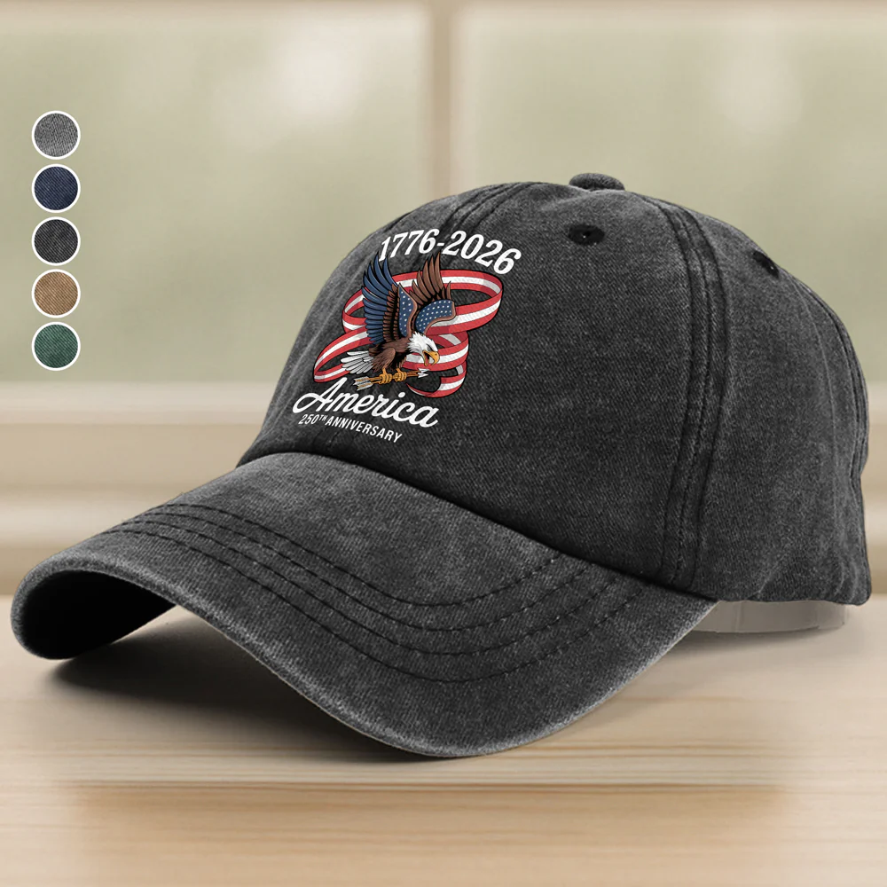 America 250Th Anniversary 1776-2026 Eagle Us Flag Washed Denim Baseball Cap HA75 898832 - Image 2