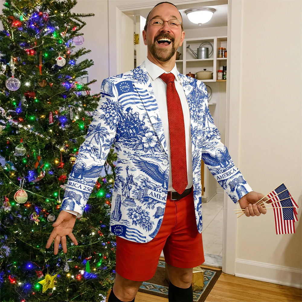 America 250th Anniversary Toile De Jouy Style Patriotic Men's Suit CH07 911028 - Image 2
