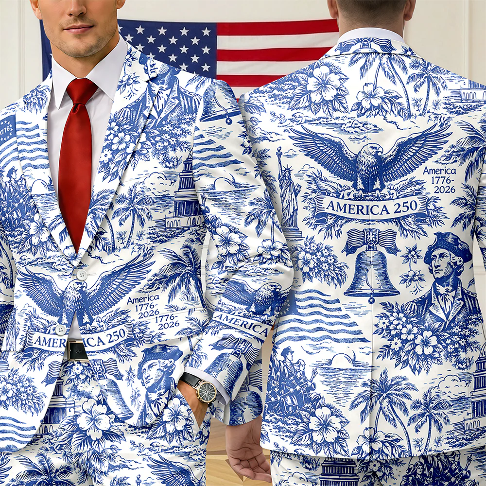 America 250th Anniversary Toile De Jouy Style Patriotic Men's Suit CH07 911028 - Image 7