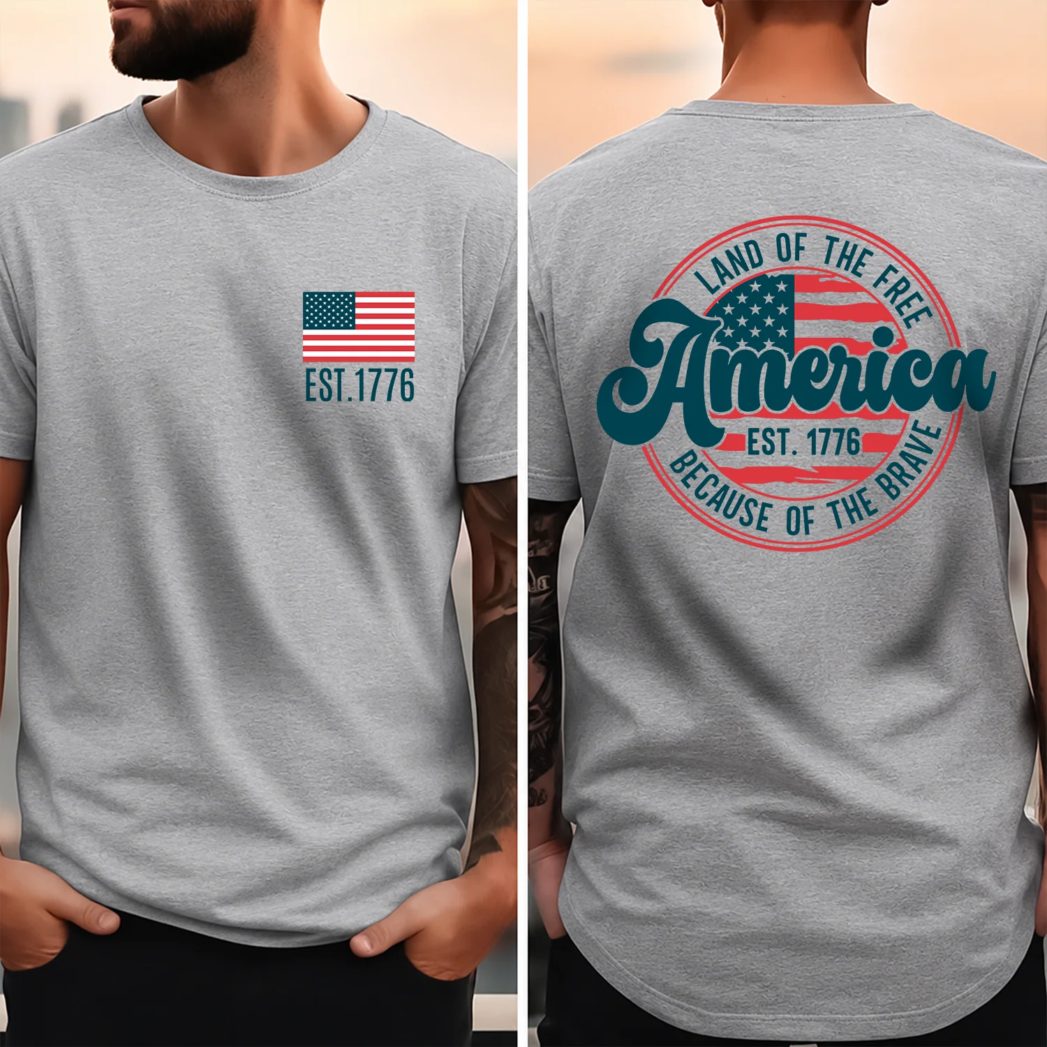 America Est. 1776 Land Of The Free Because Of The Brave Front & Back Dark Shirt LM32 669239 - Image 4