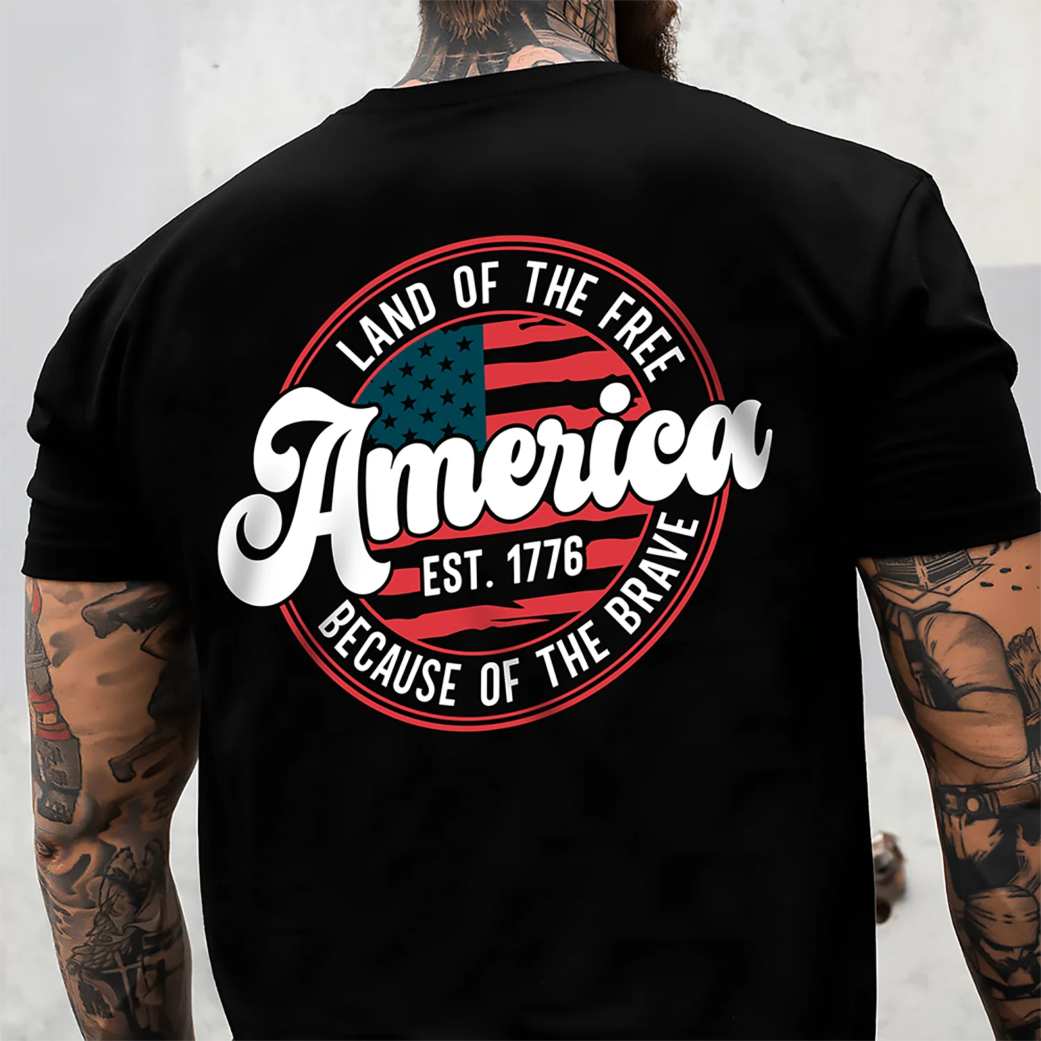 America Est. 1776 Land Of The Free Because Of The Brave Front & Back Dark Shirt LM32 669239 - Image 6