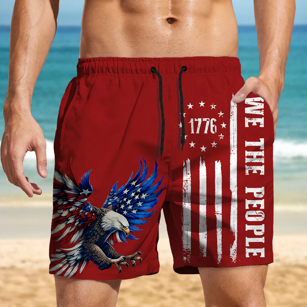 American Flag Eagle Patriotic 1776 Beach Short LM32 669227 - Image 2