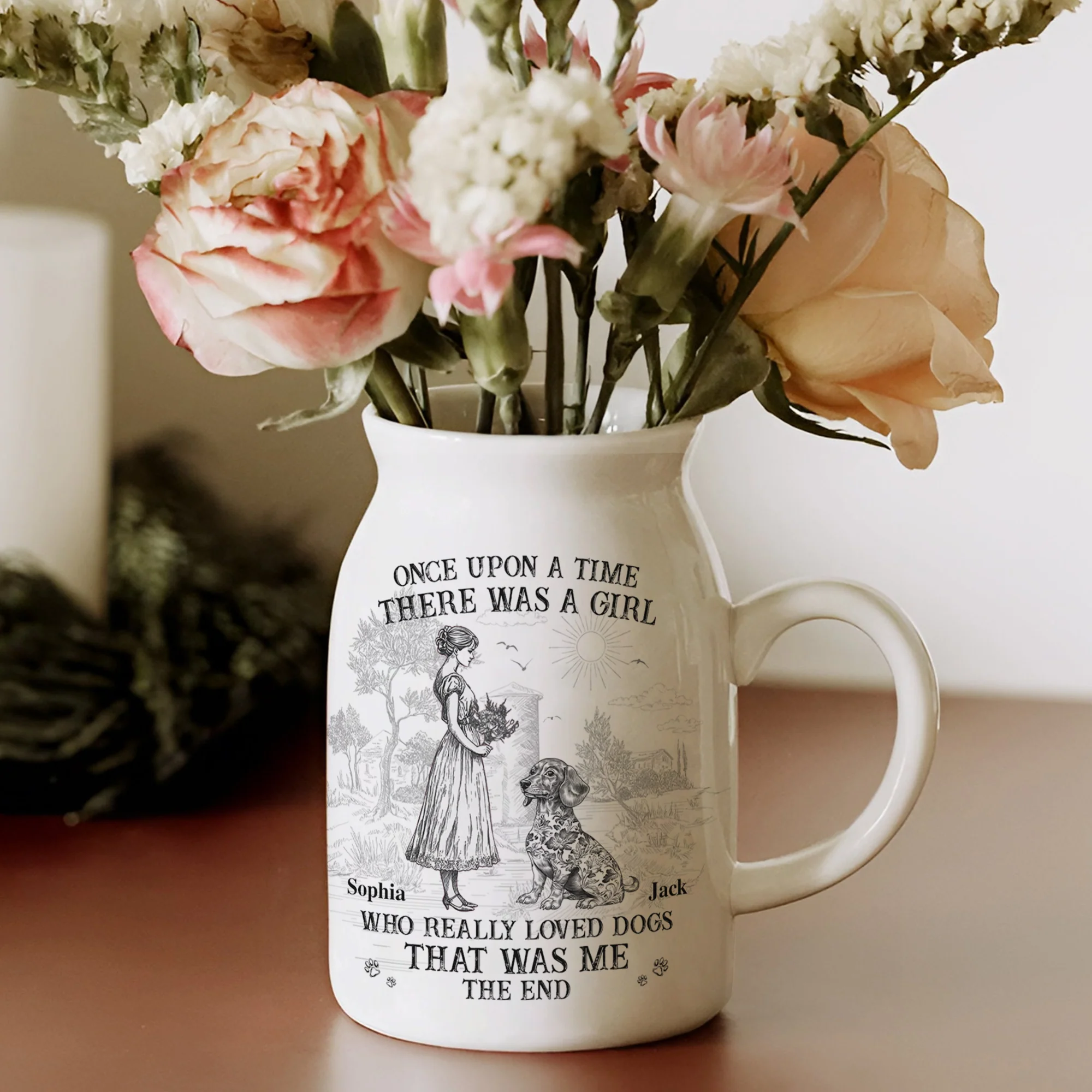 And She Lived Happily Ever After Dog Toile De Jouy Personalized Vase LM32 893843 - Image 6