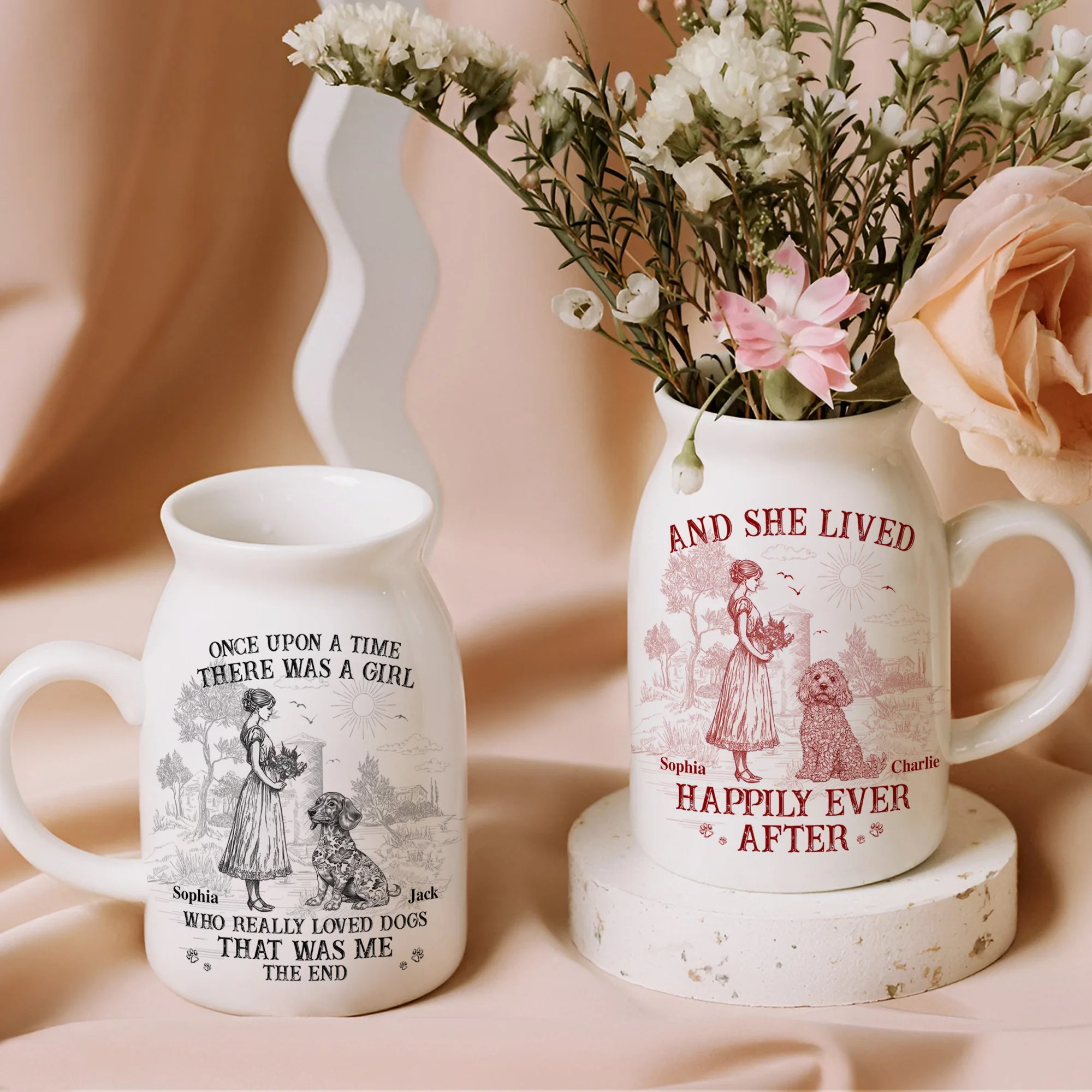 And She Lived Happily Ever After Dog Toile De Jouy Personalized Vase LM32 893843 - Image 8