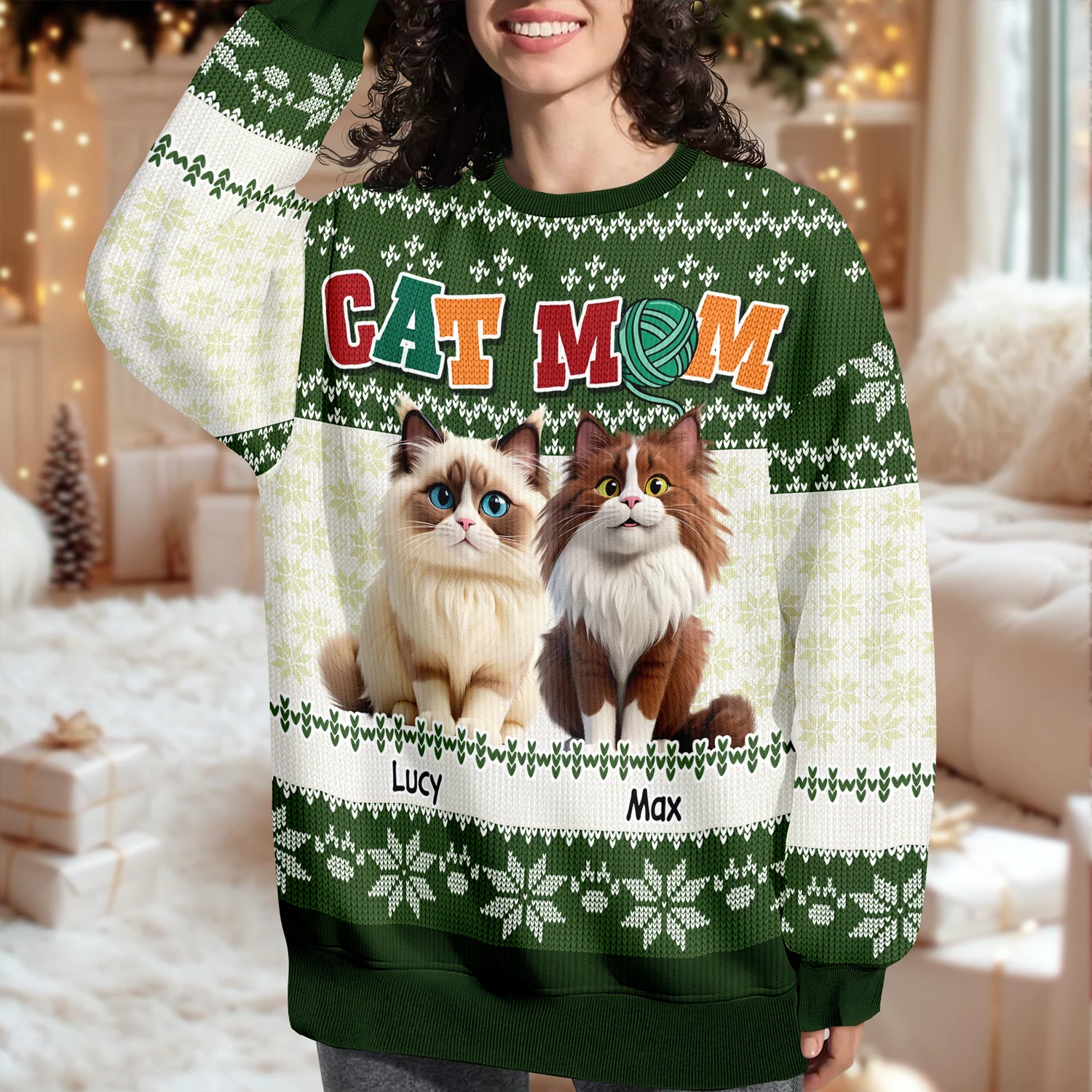 Cat Mom Cat Dad Funny Cat Personalized Ugly Sweater For Cat Lovers LM32 895971 - Image 3